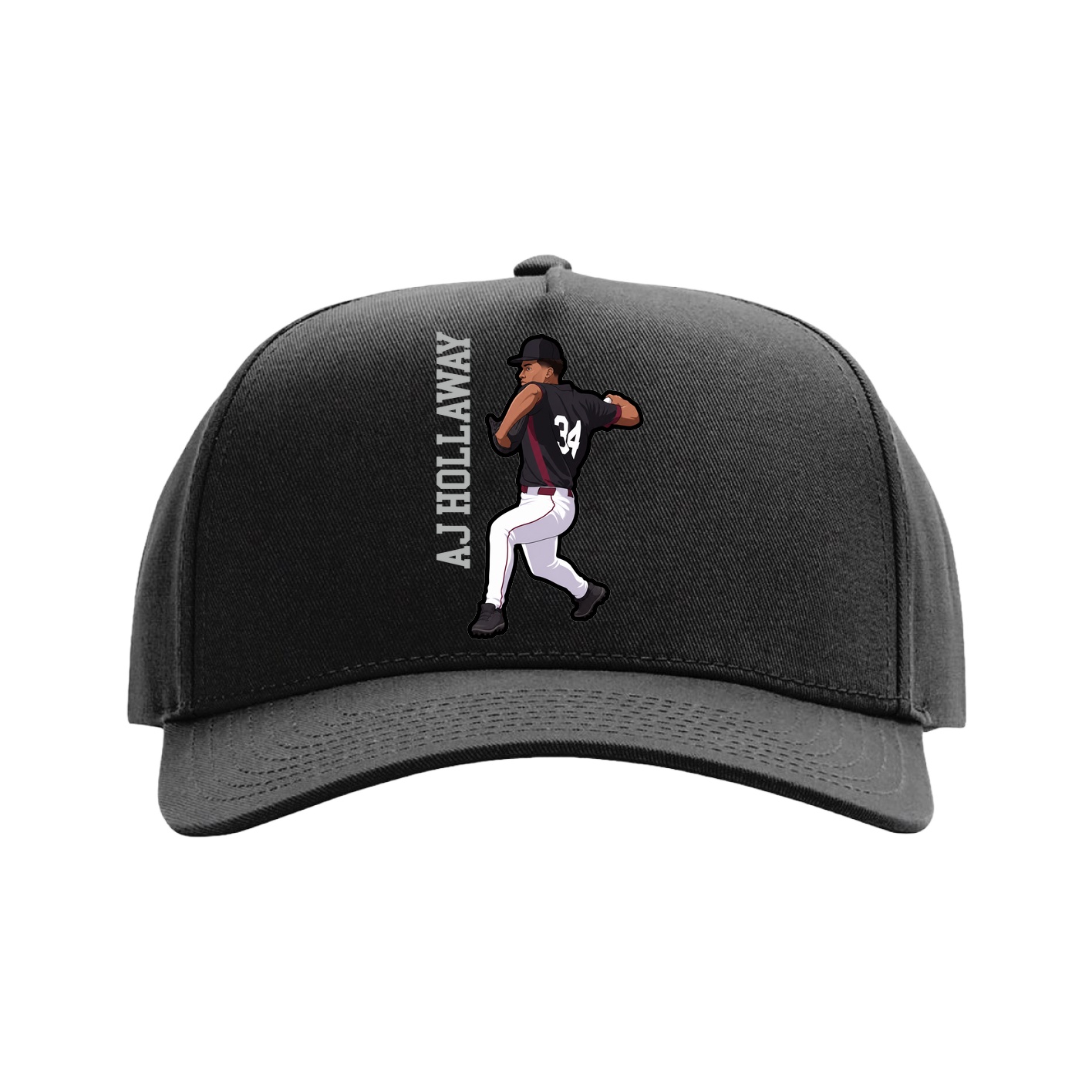 Full Fabric Five-Panel Champ Cap — Name Vertical in Black
