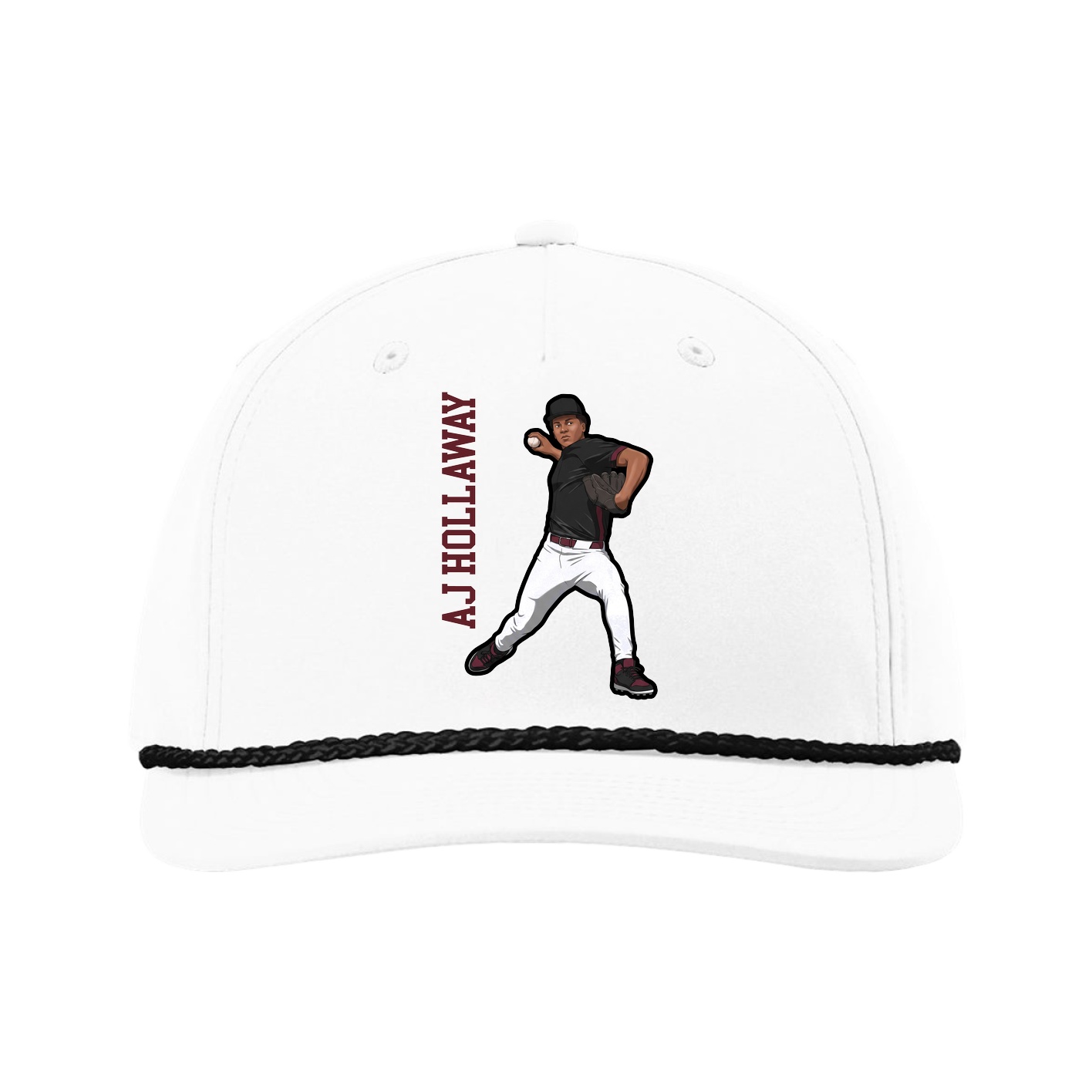 Five-Panel Classic Rope Cap — Name Vertical in White
