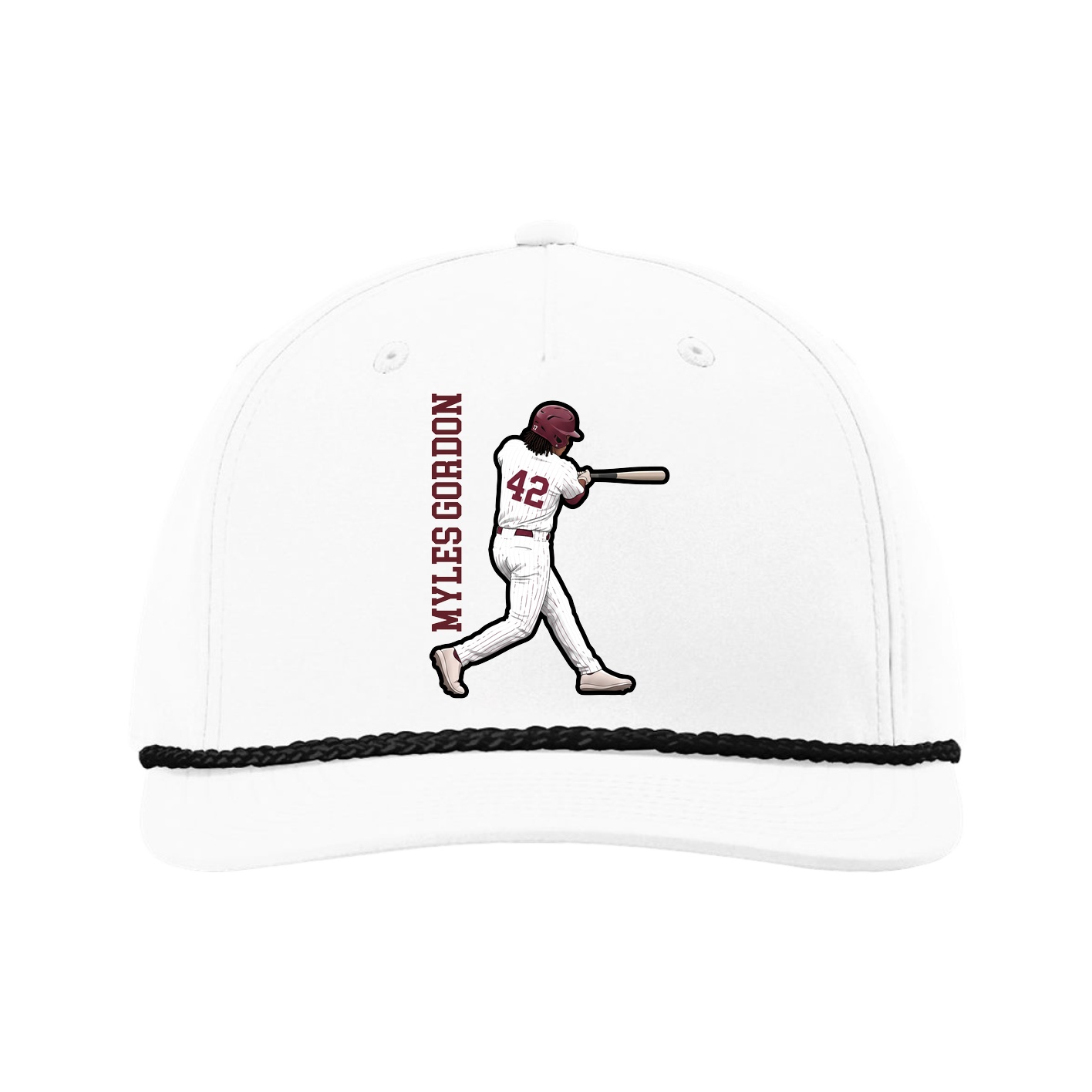 Five-Panel Classic Rope Cap — Name Vertical in White