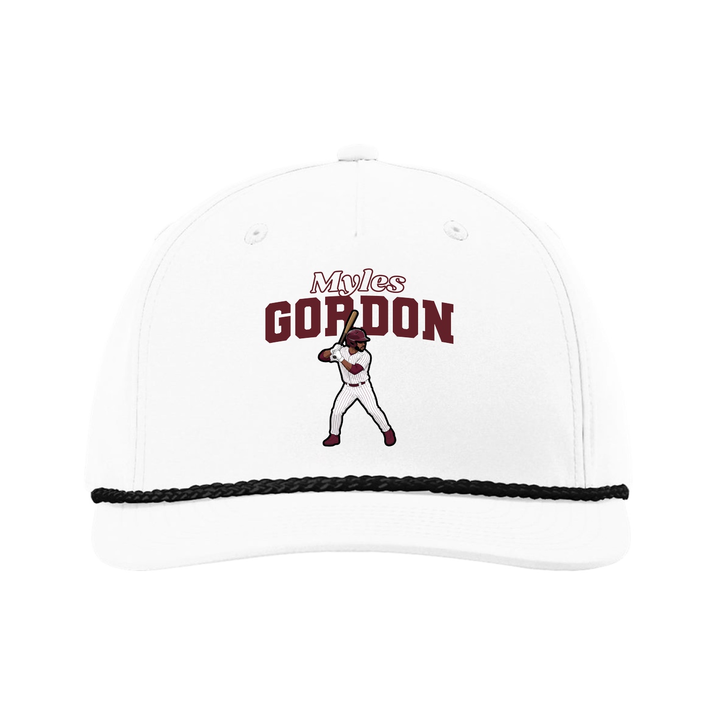 Five-Panel Classic Rope Cap — Name Arch in White