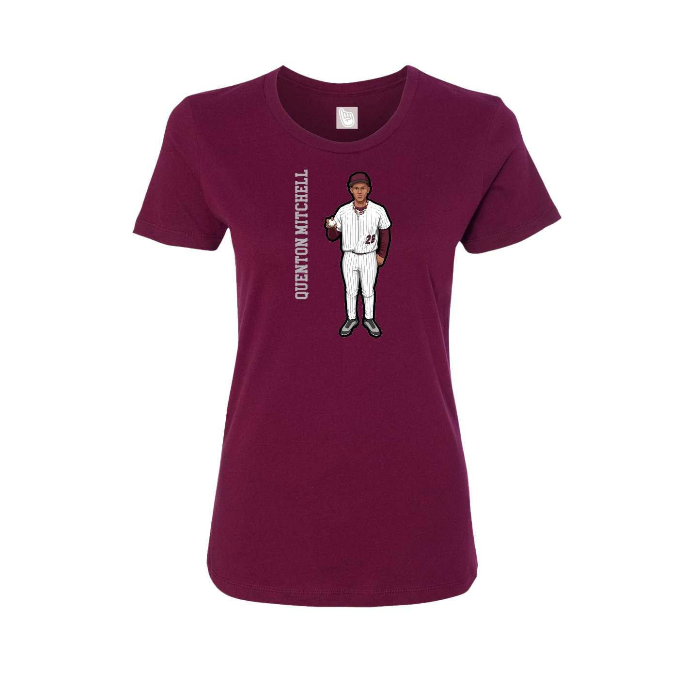 Fitted Women's Tee — Name Vertical in Maroon