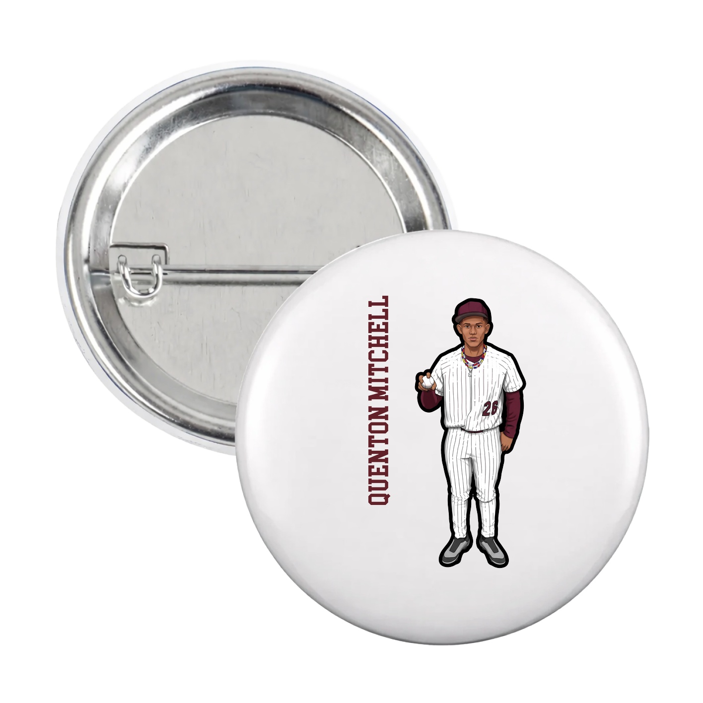 Game Day Button — Name Vertical in White