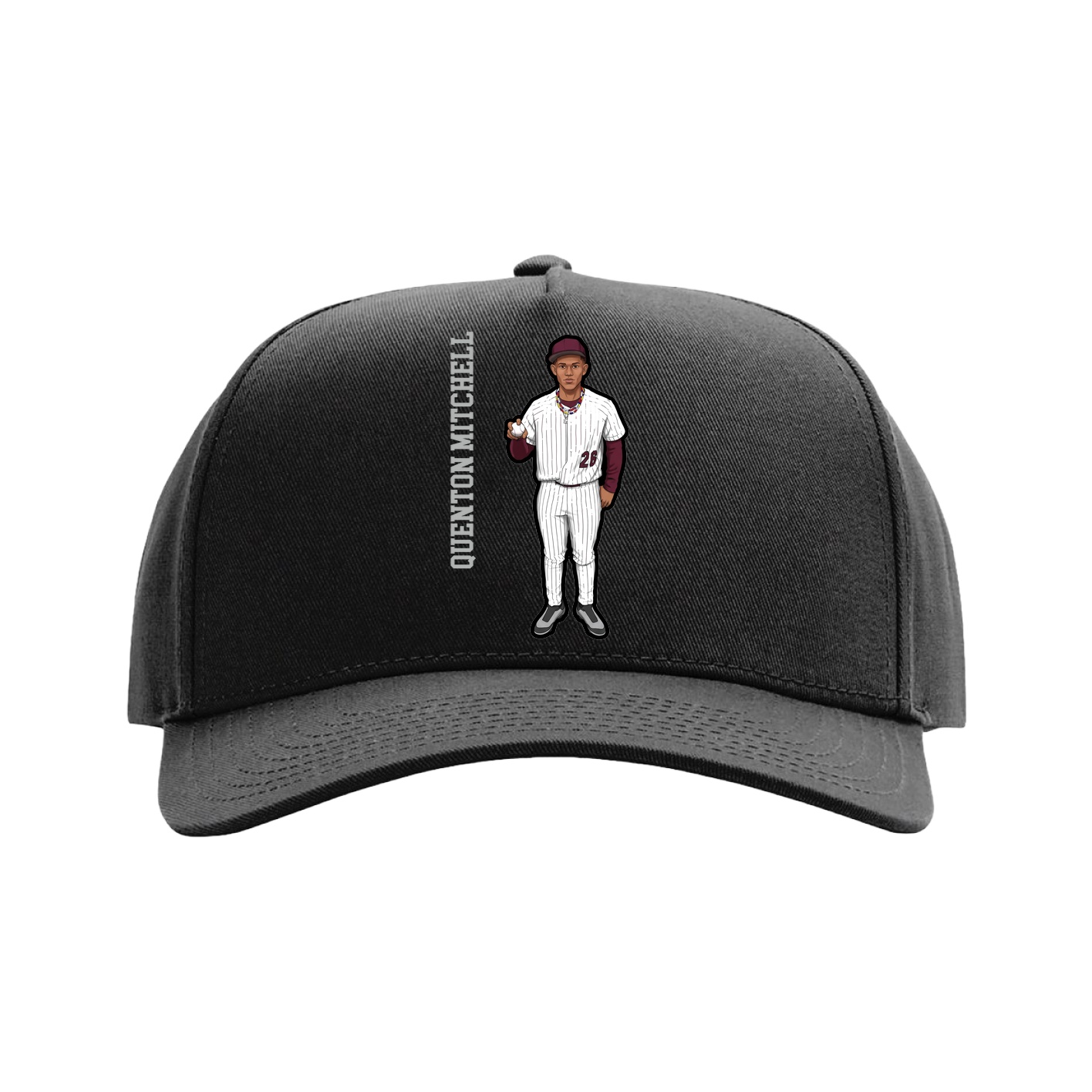 Full Fabric Five-Panel Champ Cap — Name Vertical in Black