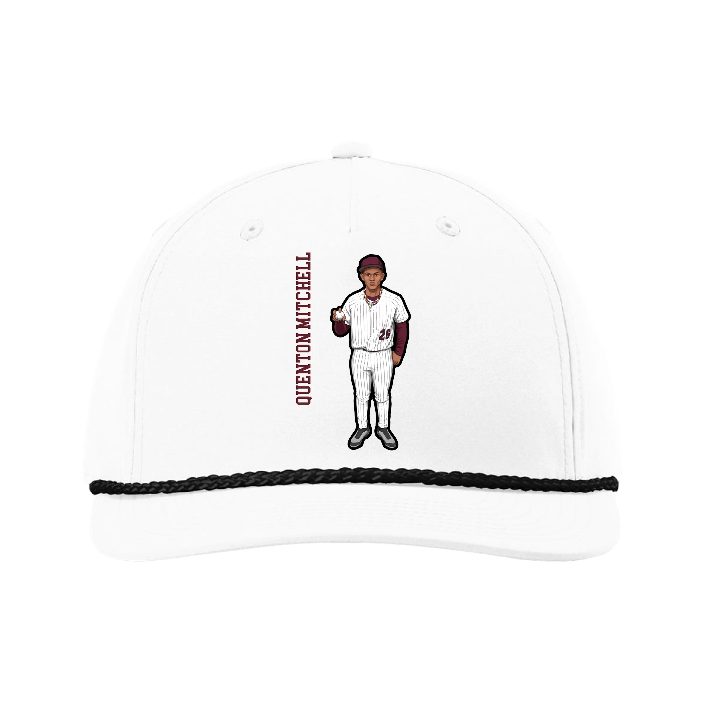 Five-Panel Classic Rope Cap — Name Vertical in White