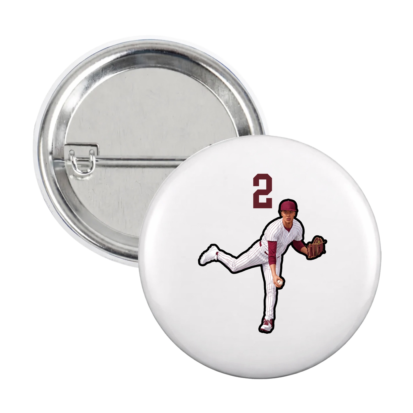 Game Day Button — Number Top in White