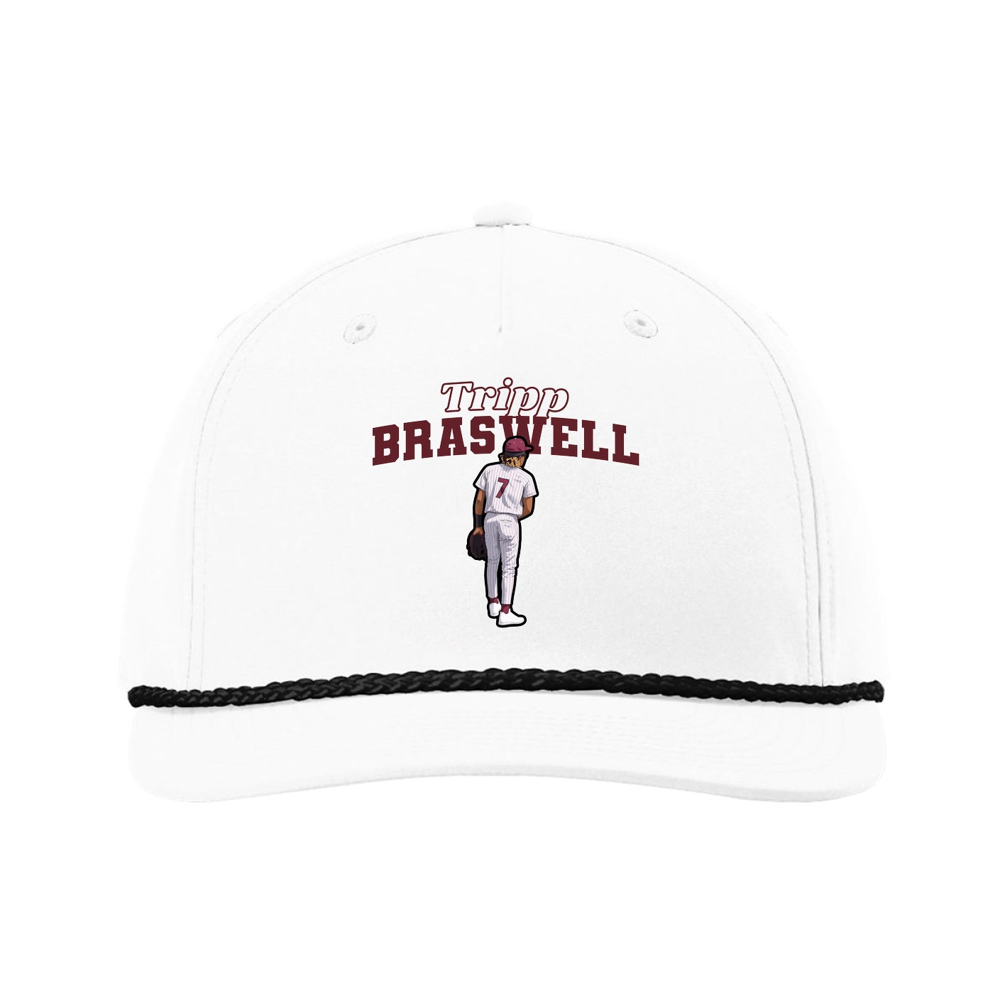Five-Panel Classic Rope Cap — Name Arch in White