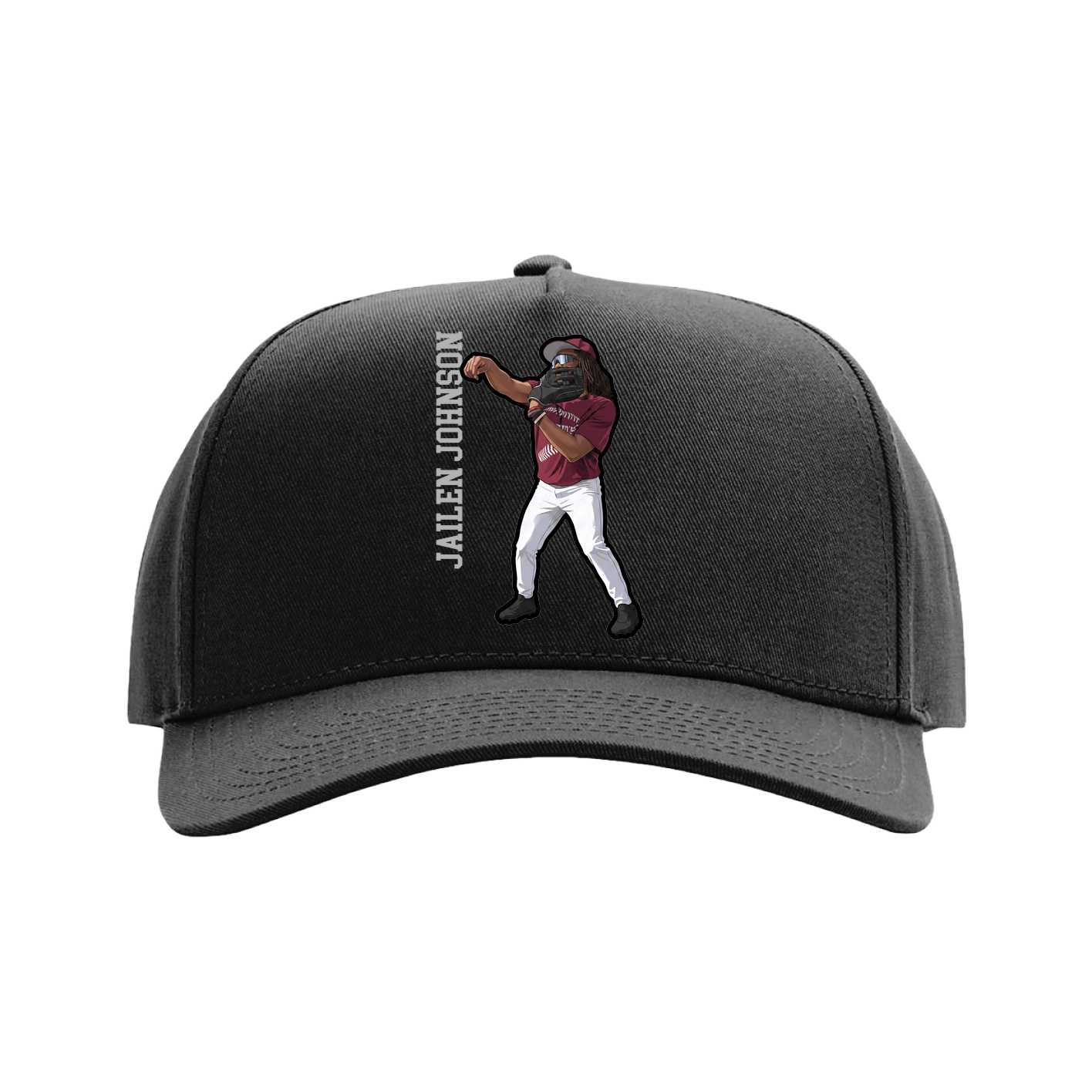 Full Fabric Five-Panel Champ Cap — Name Vertical in Black