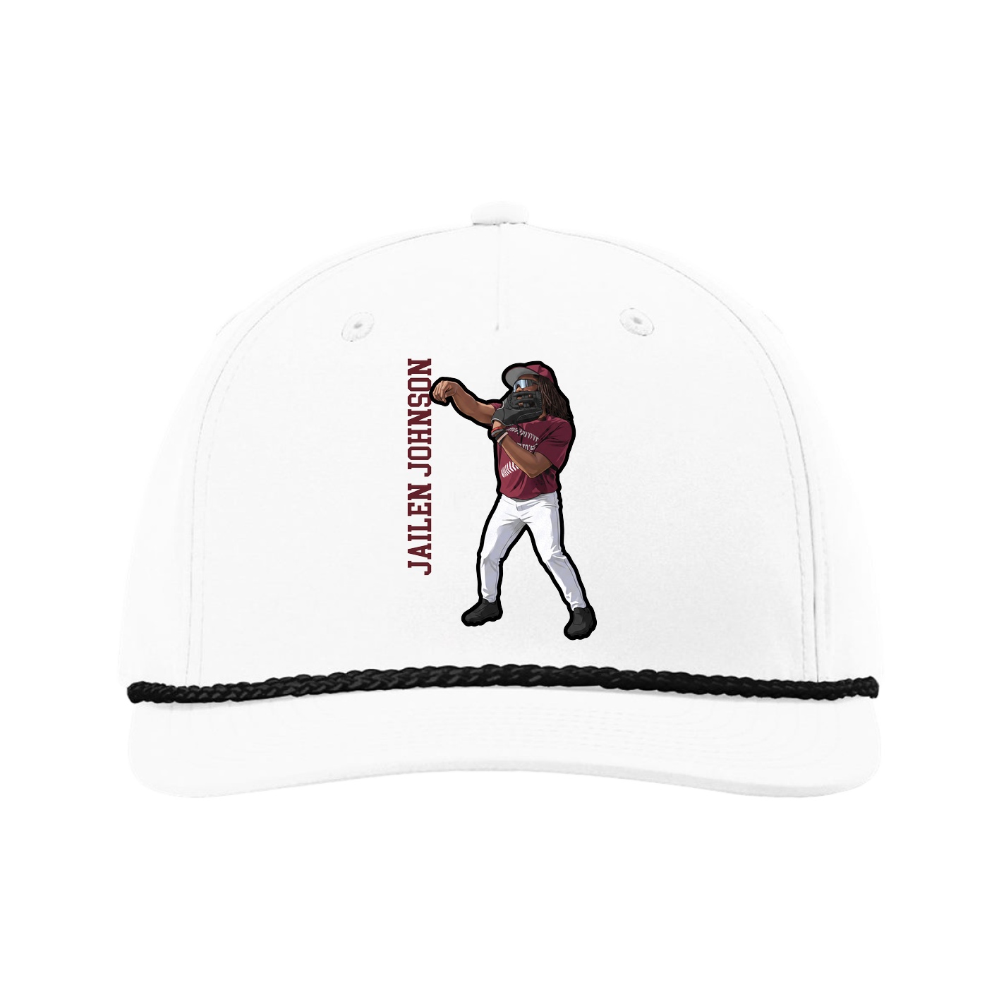 Five-Panel Classic Rope Cap — Name Vertical in White