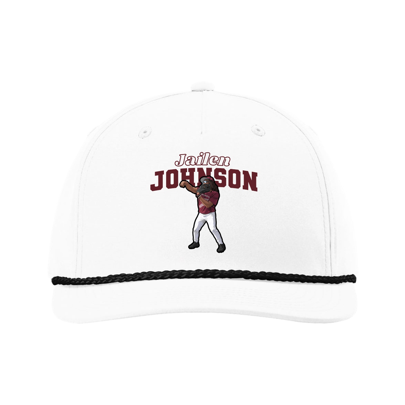 Five-Panel Classic Rope Cap — Name Arch in White
