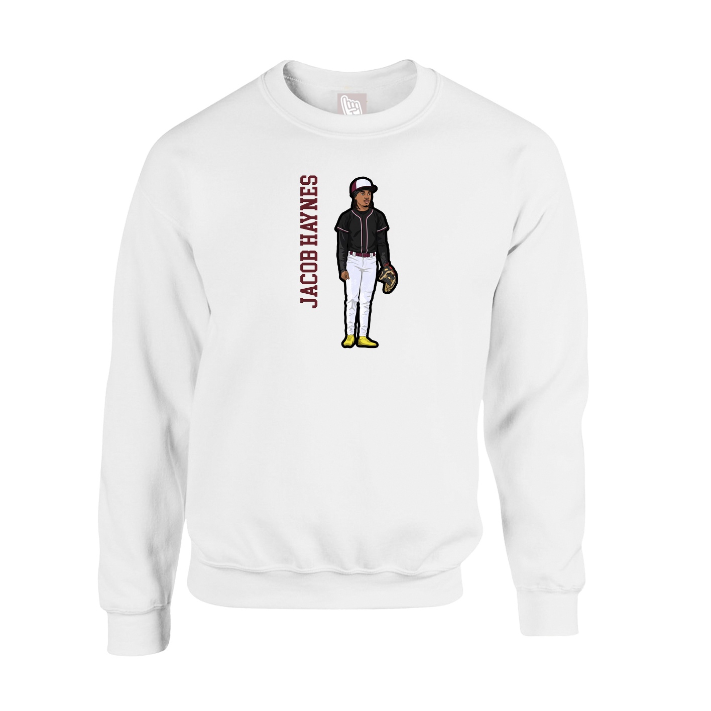 Fleece Crew — Name Vertical in White
