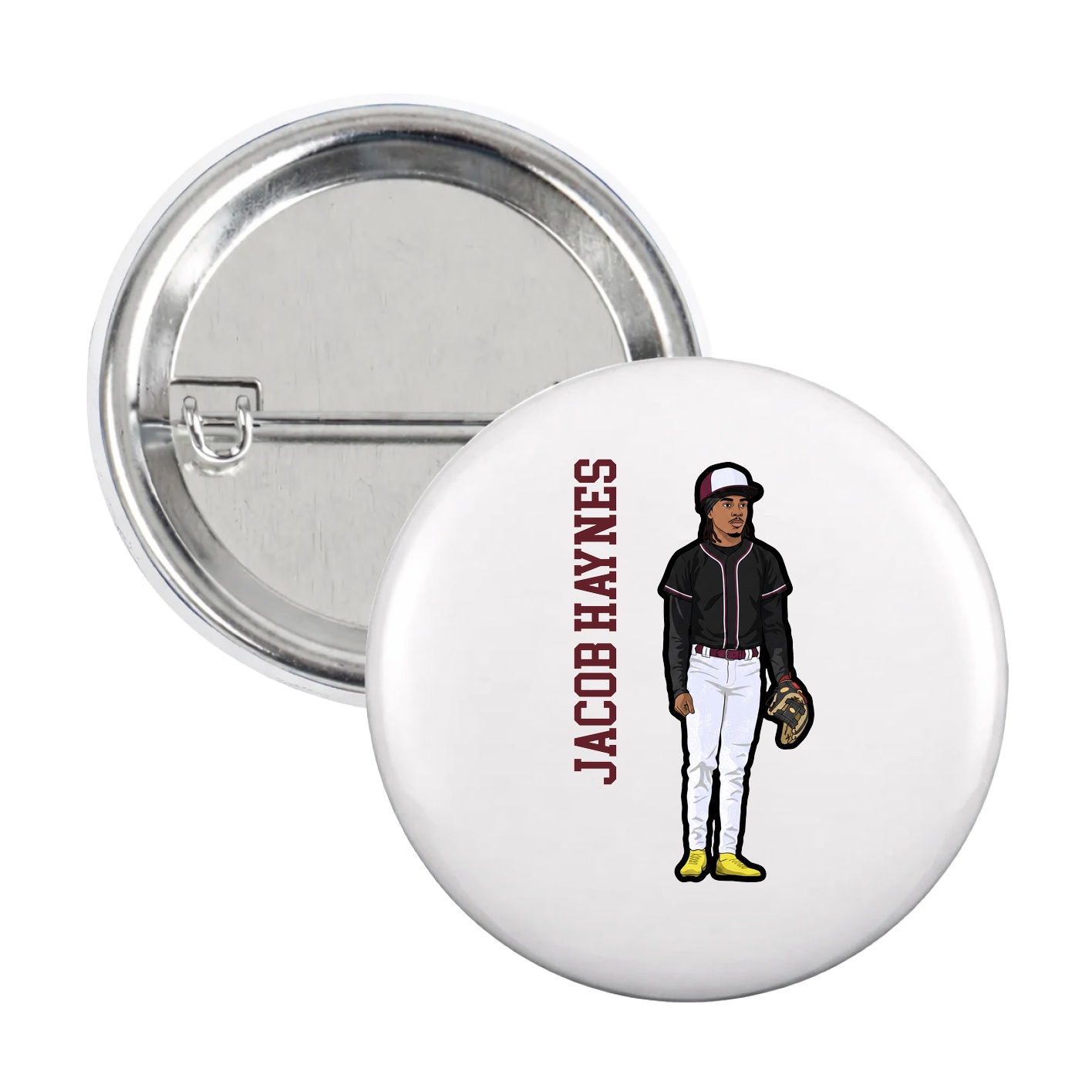 Game Day Button — Name Vertical in White