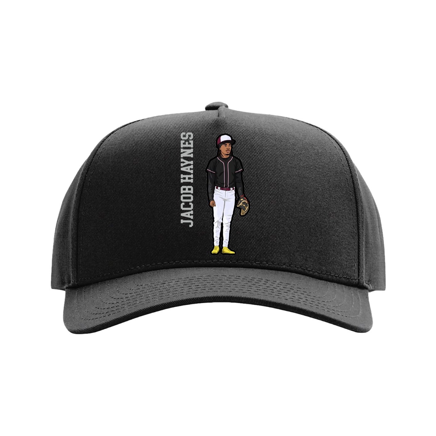 Full Fabric Five-Panel Champ Cap — Name Vertical in Black