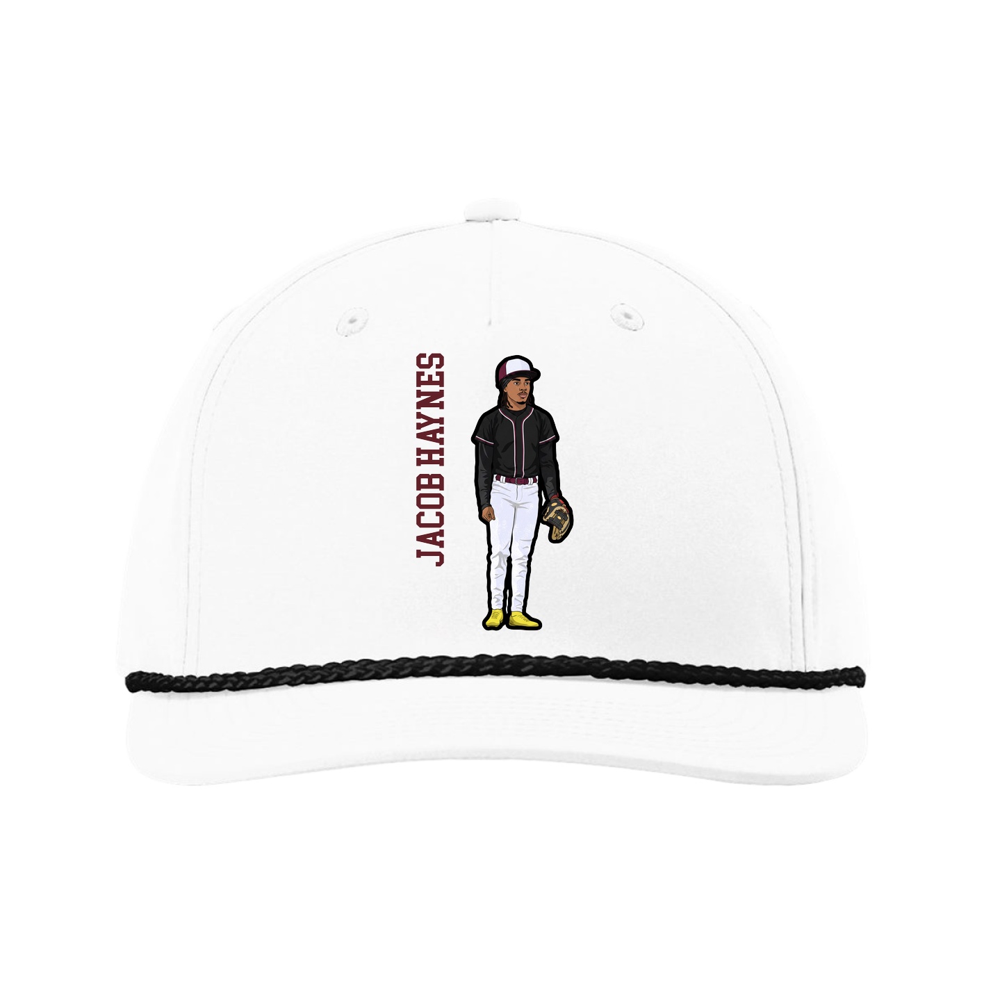 Five-Panel Classic Rope Cap — Name Vertical in White