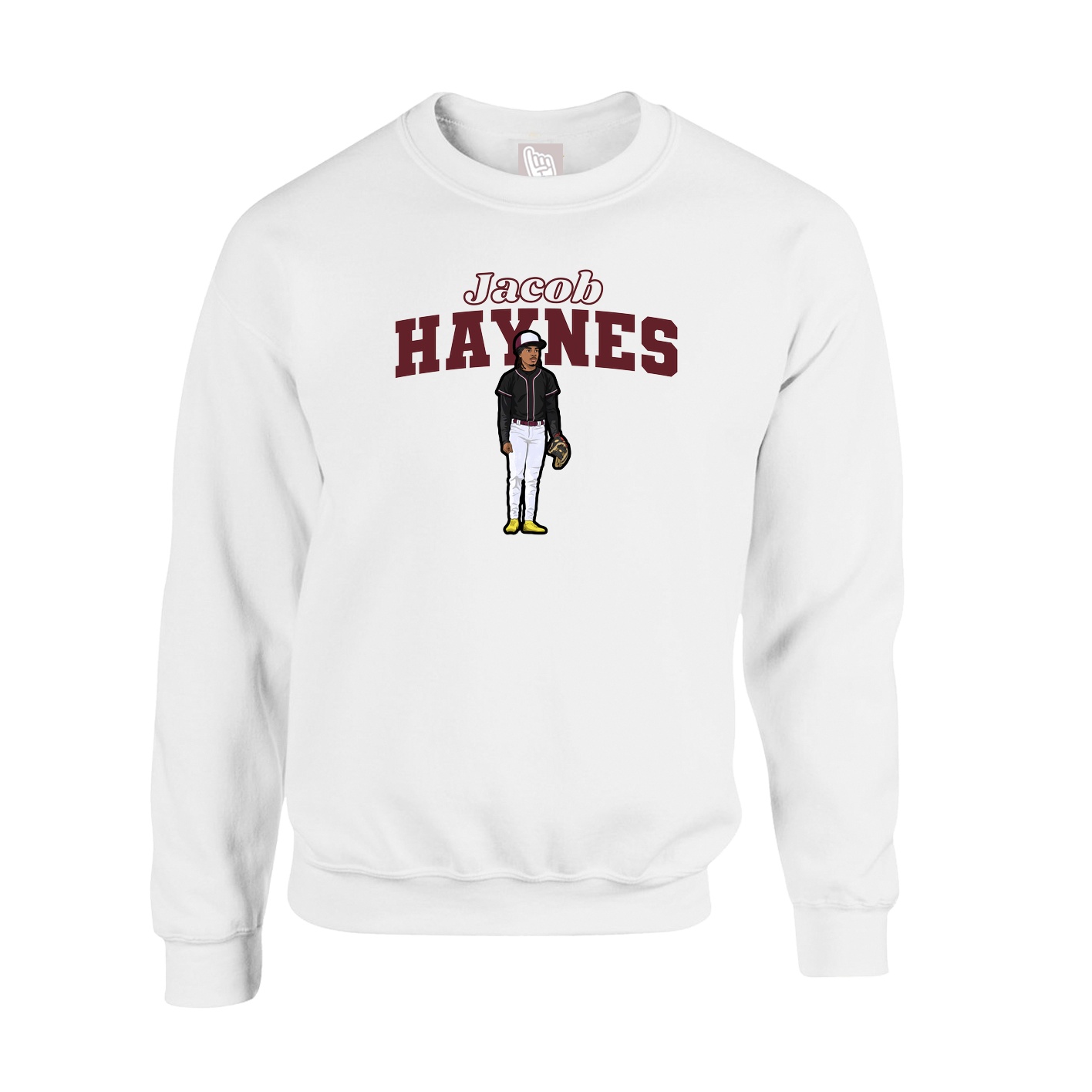 Fleece Crew — Name Arch in White