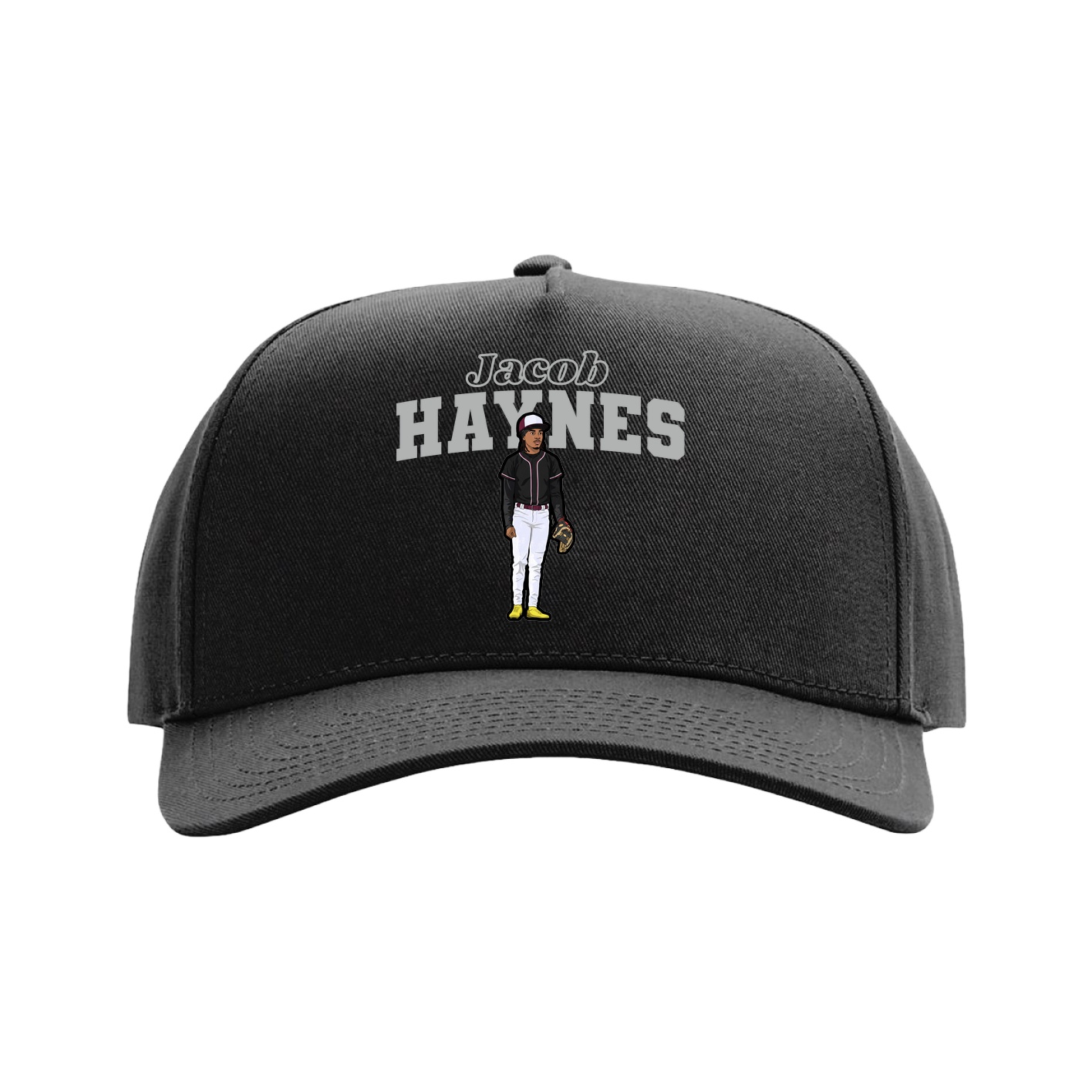 Full Fabric Five-Panel Champ Cap — Name Arch in Black