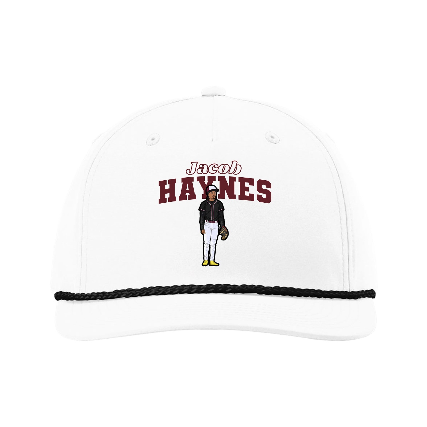 Five-Panel Classic Rope Cap — Name Arch in White