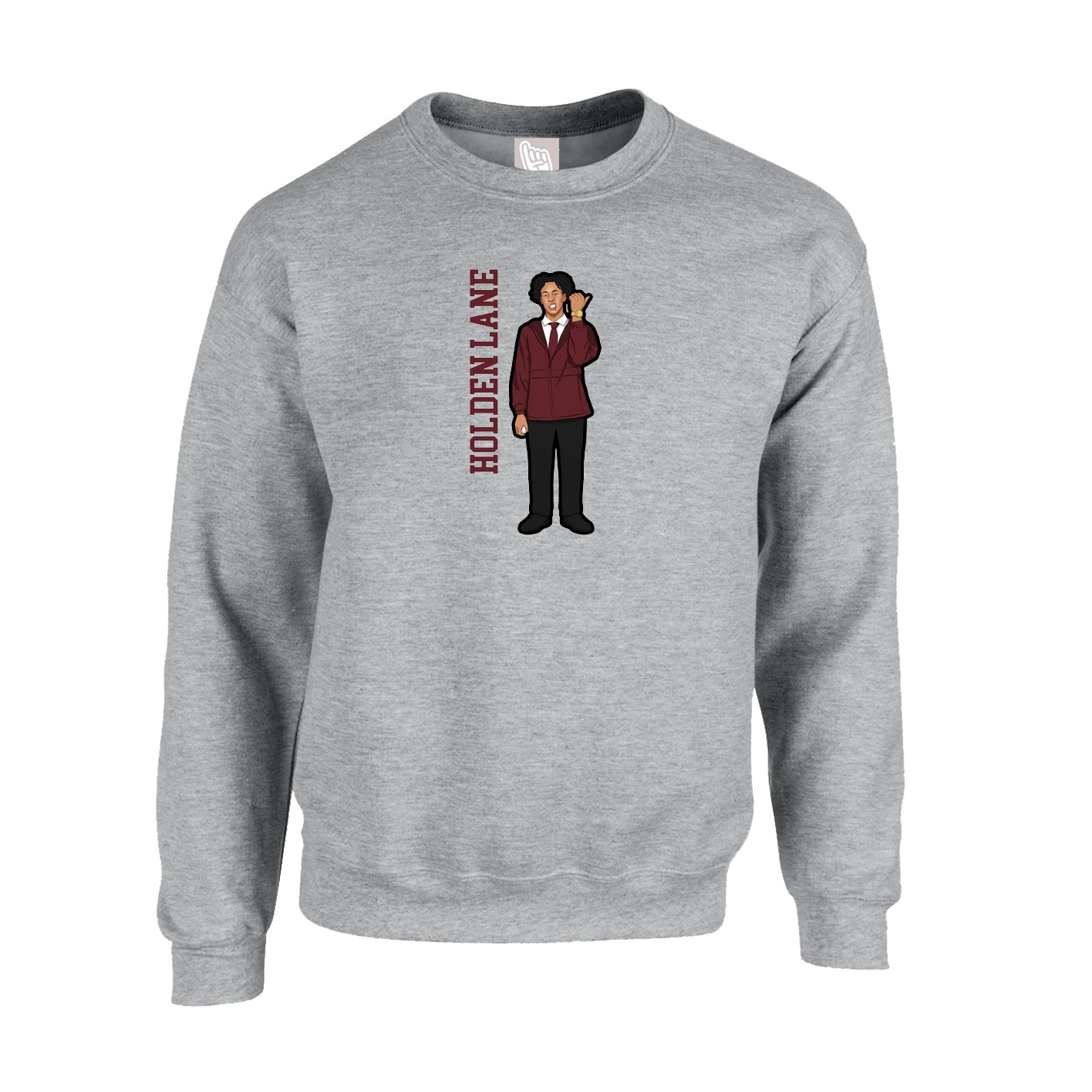 Fleece Crew — Name Vertical in Grey