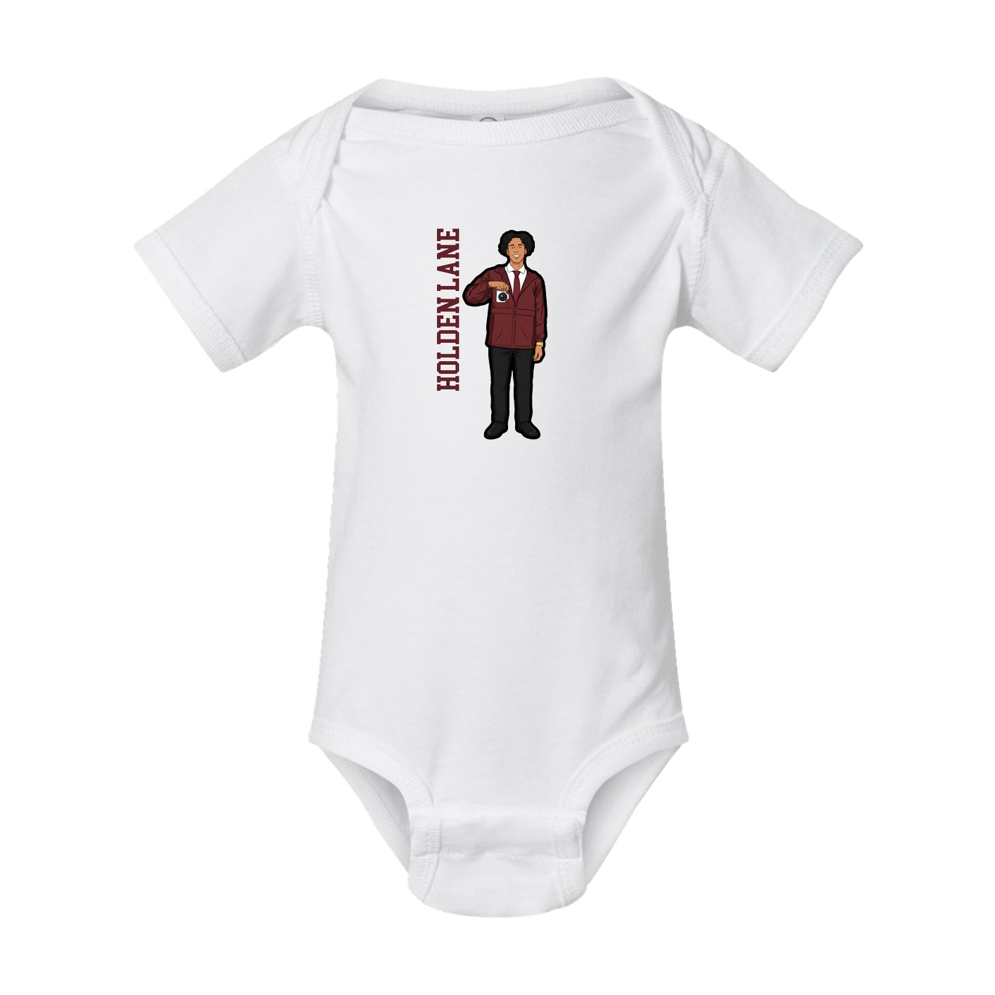 Baby Onesie — Name Vertical in White