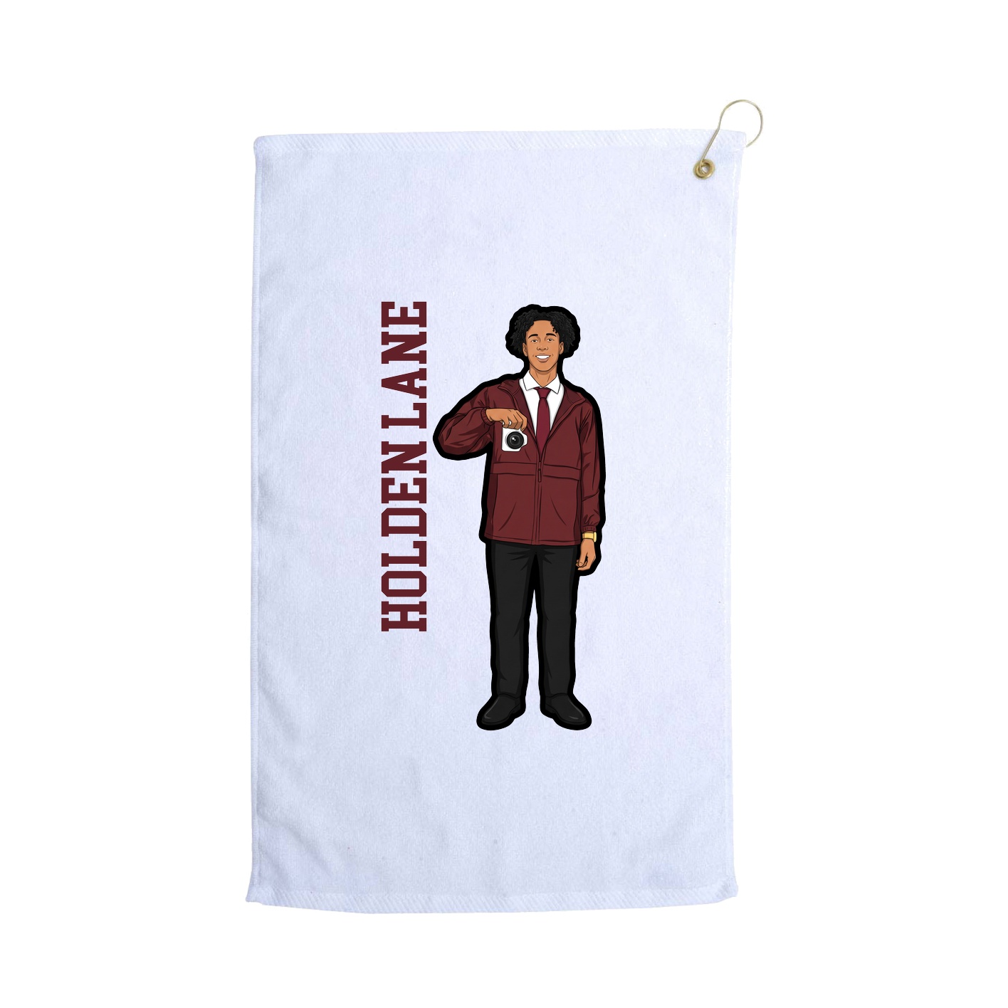 Golf Towel — Name Vertical in White