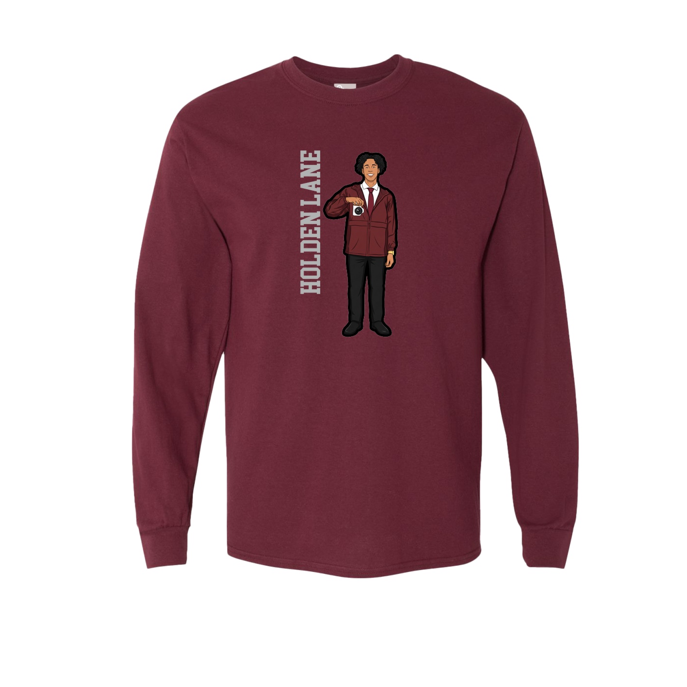 Long Sleeve Tee — Name Vertical in Maroon