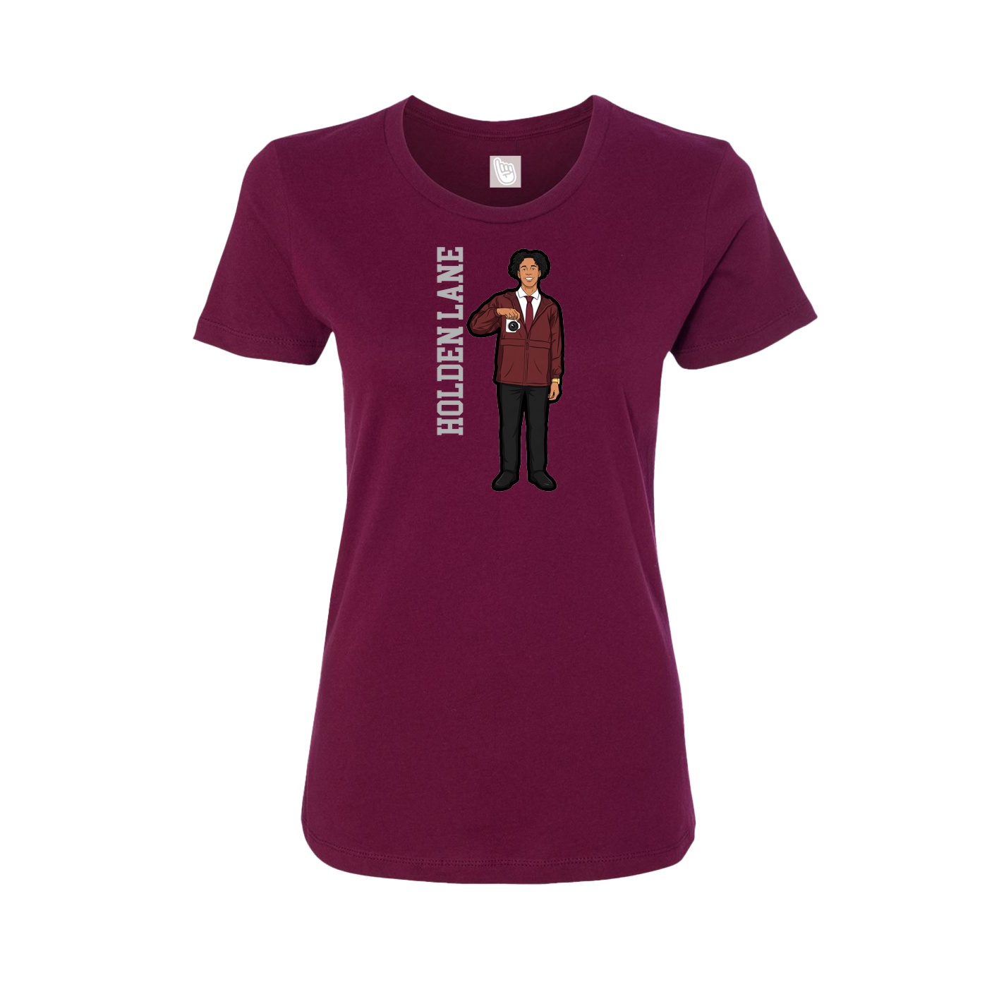 Fitted Women's Tee — Name Vertical in Maroon