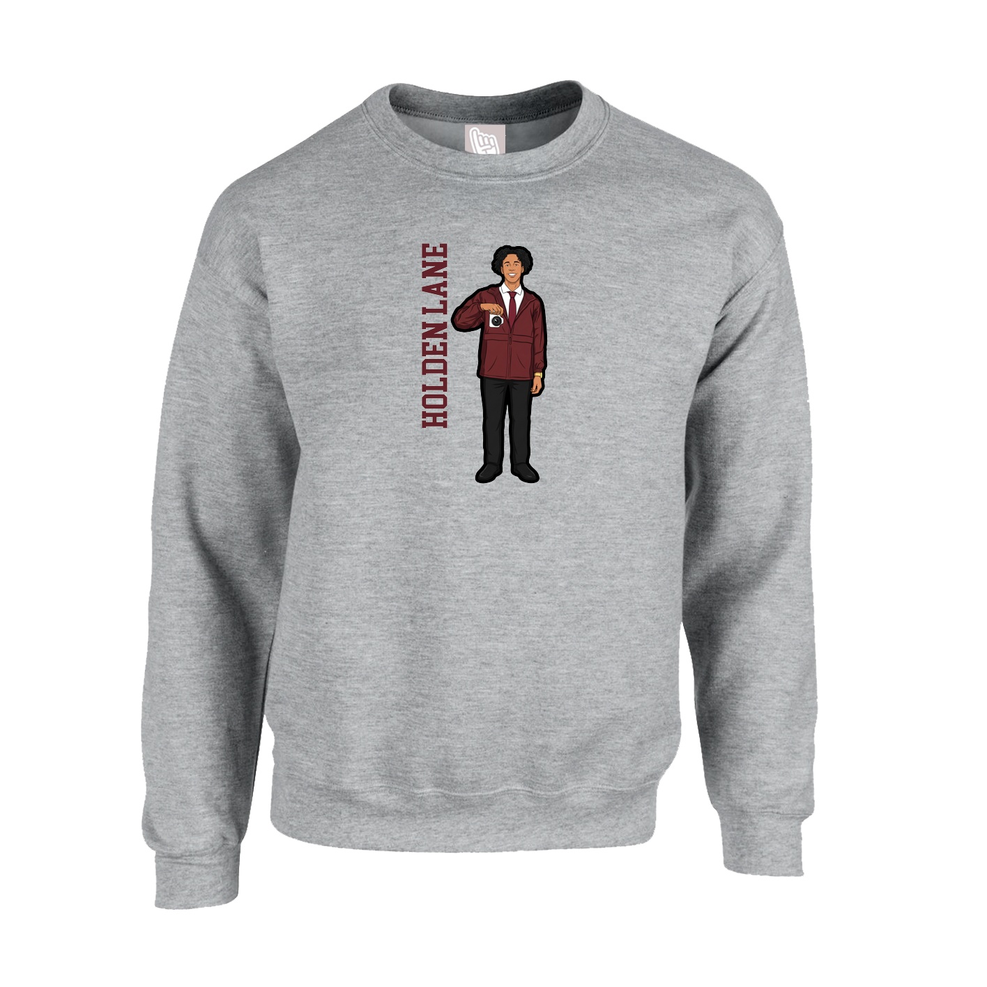 Fleece Crew — Name Vertical in Grey