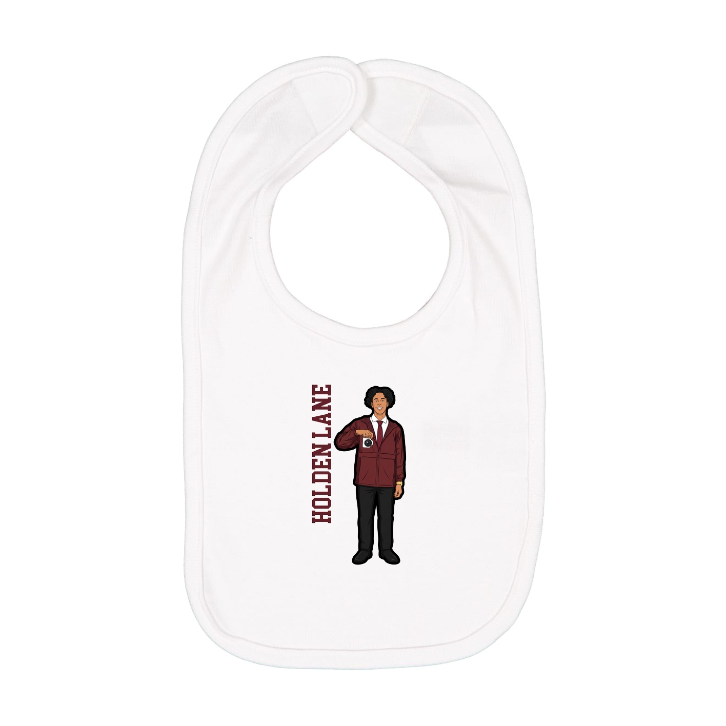 Infant Bib — Name Vertical in White