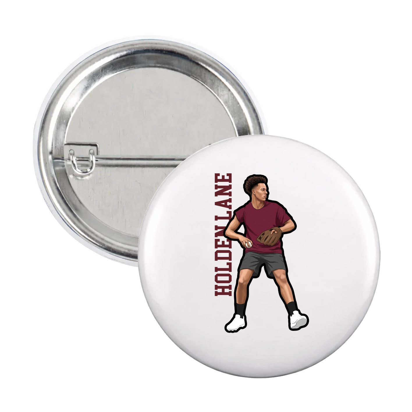 Game Day Button — Name Vertical in White