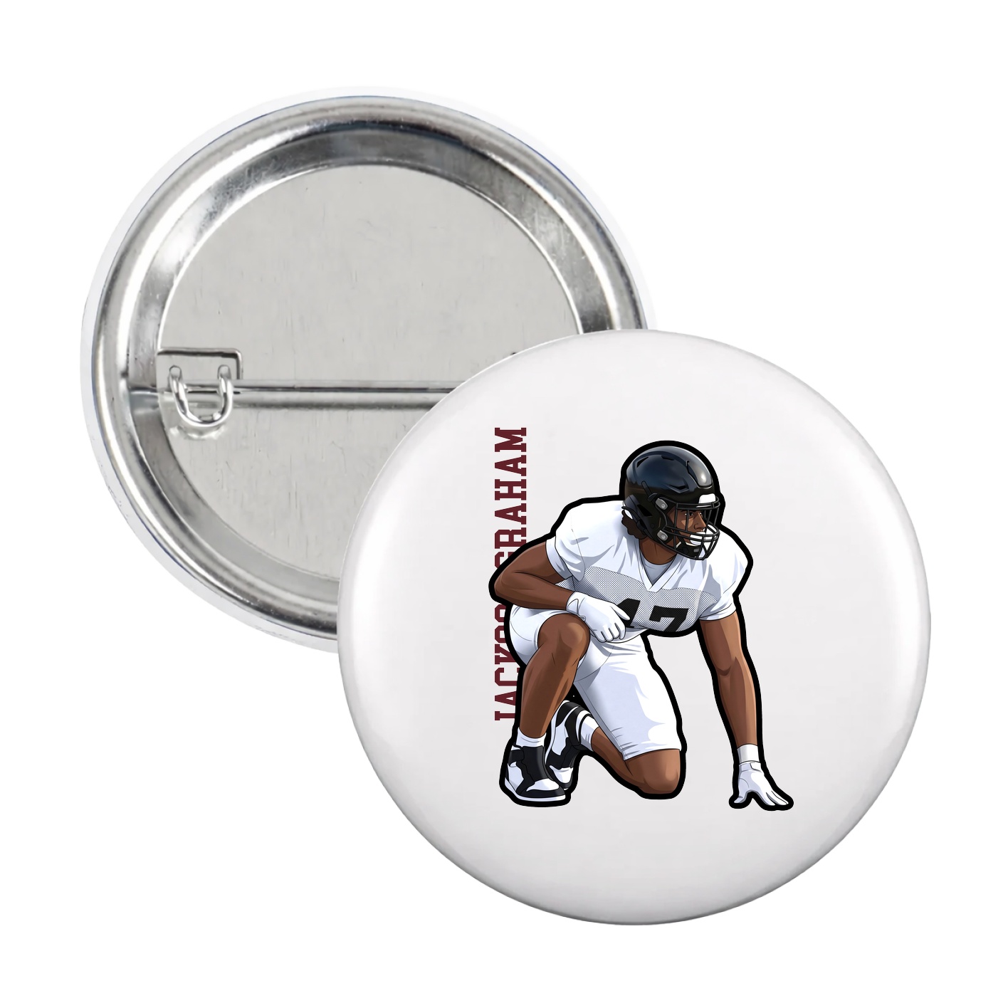Game Day Button — Name Vertical in White