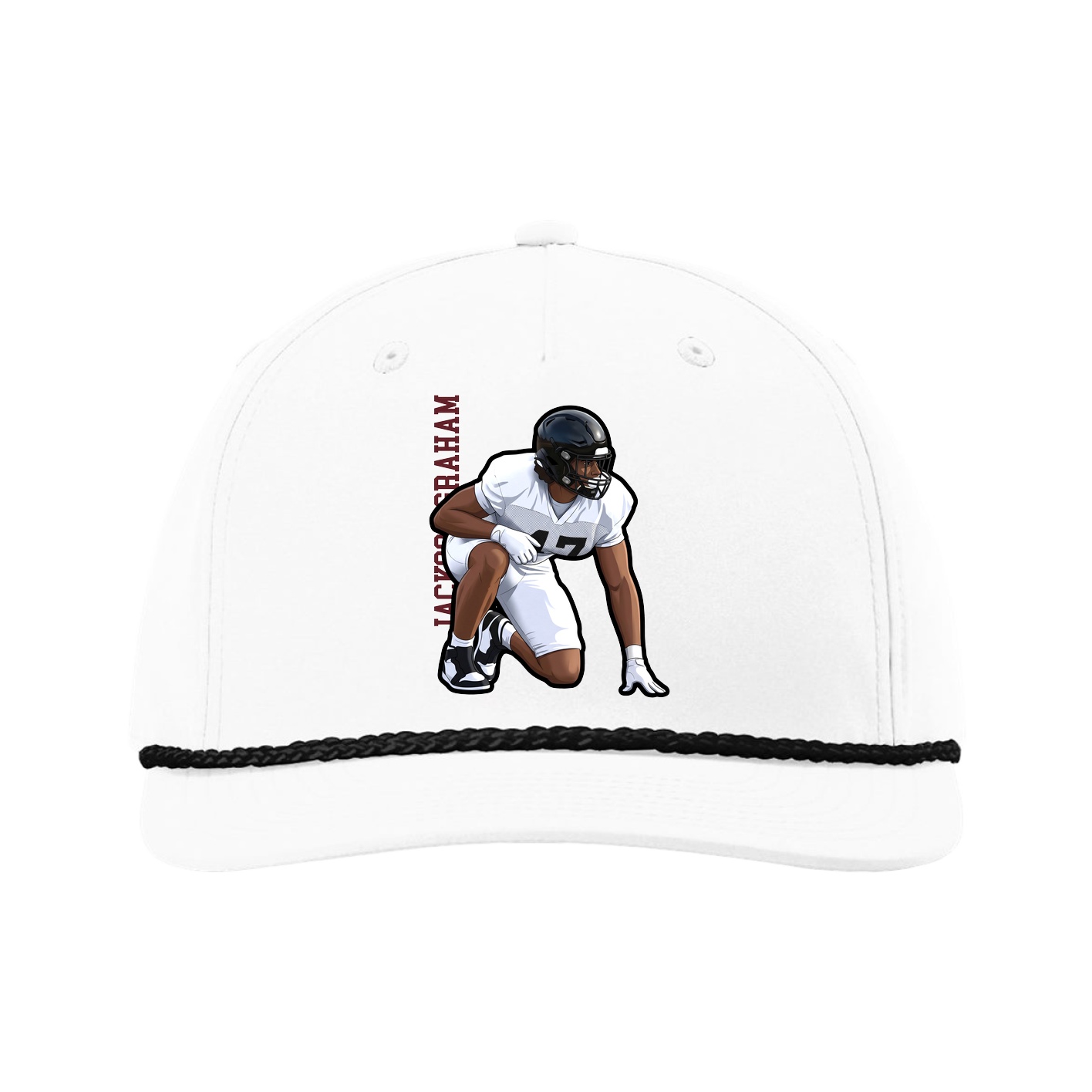 Five-Panel Classic Rope Cap — Name Vertical in White
