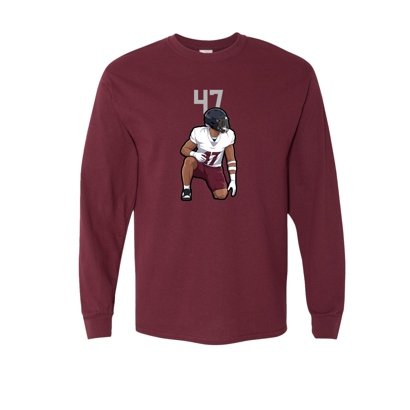Long Sleeve Tee — Number Top in Maroon