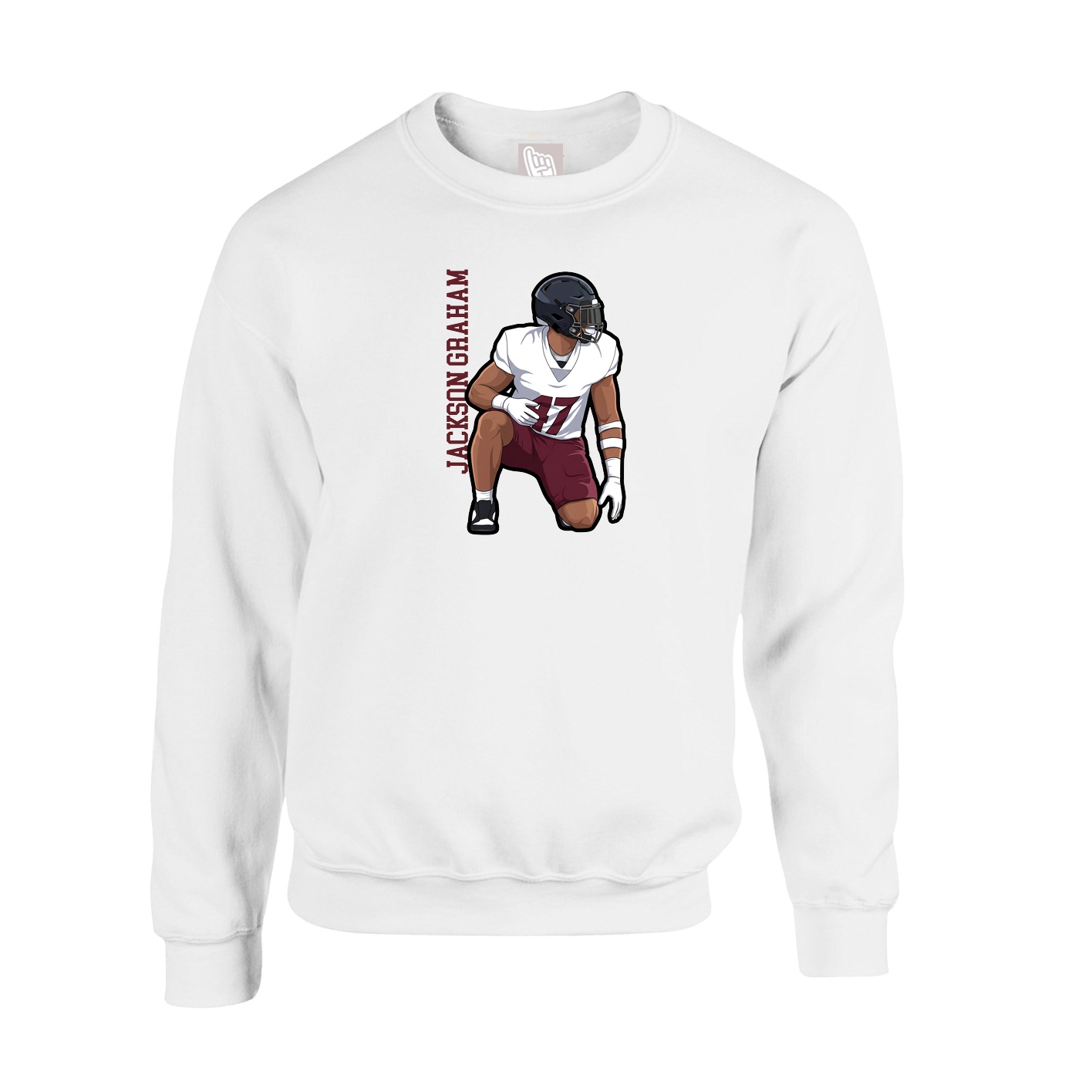 Fleece Crew — Name Vertical in White