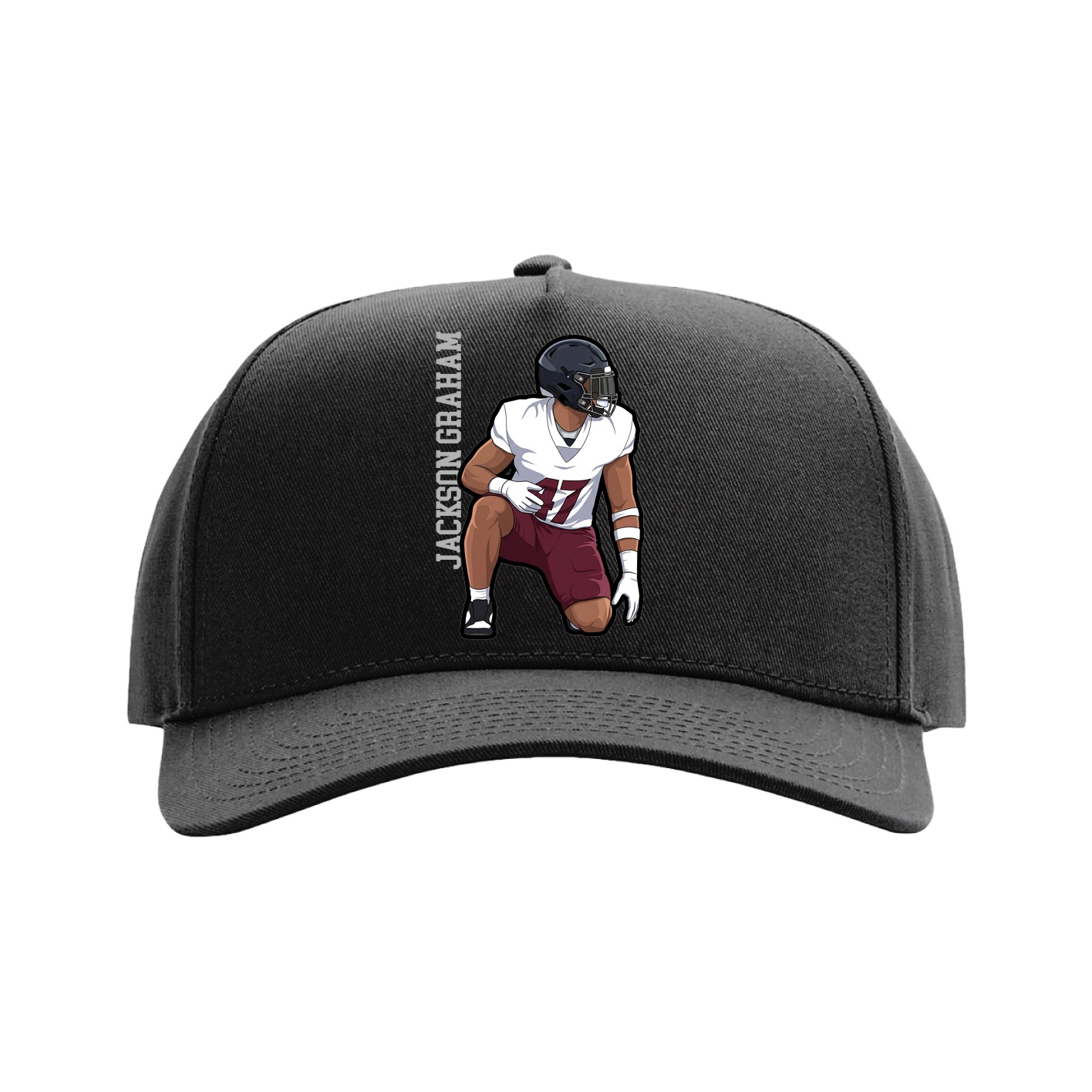 Full Fabric Five-Panel Champ Cap — Name Vertical in Black