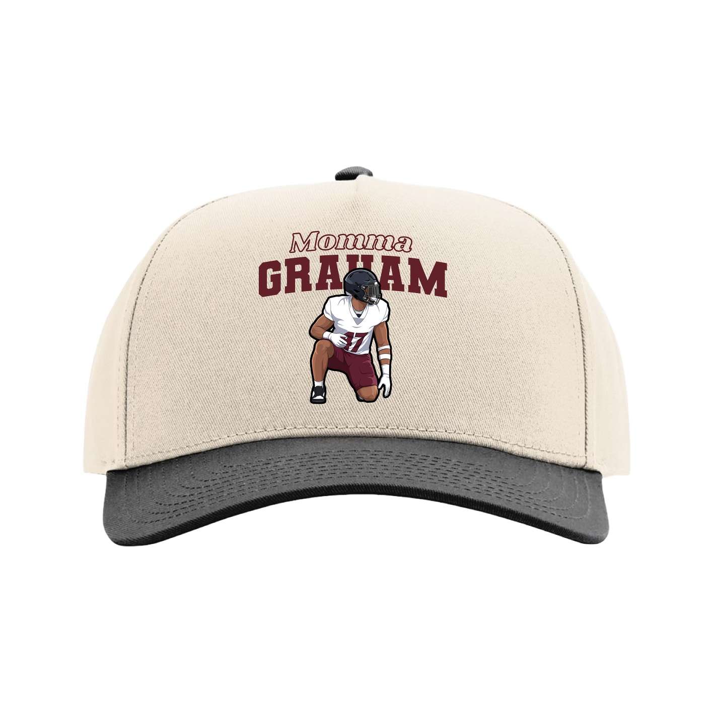 Full Fabric Five-Panel Champ Cap — Mothers Day Block in Cream/Black