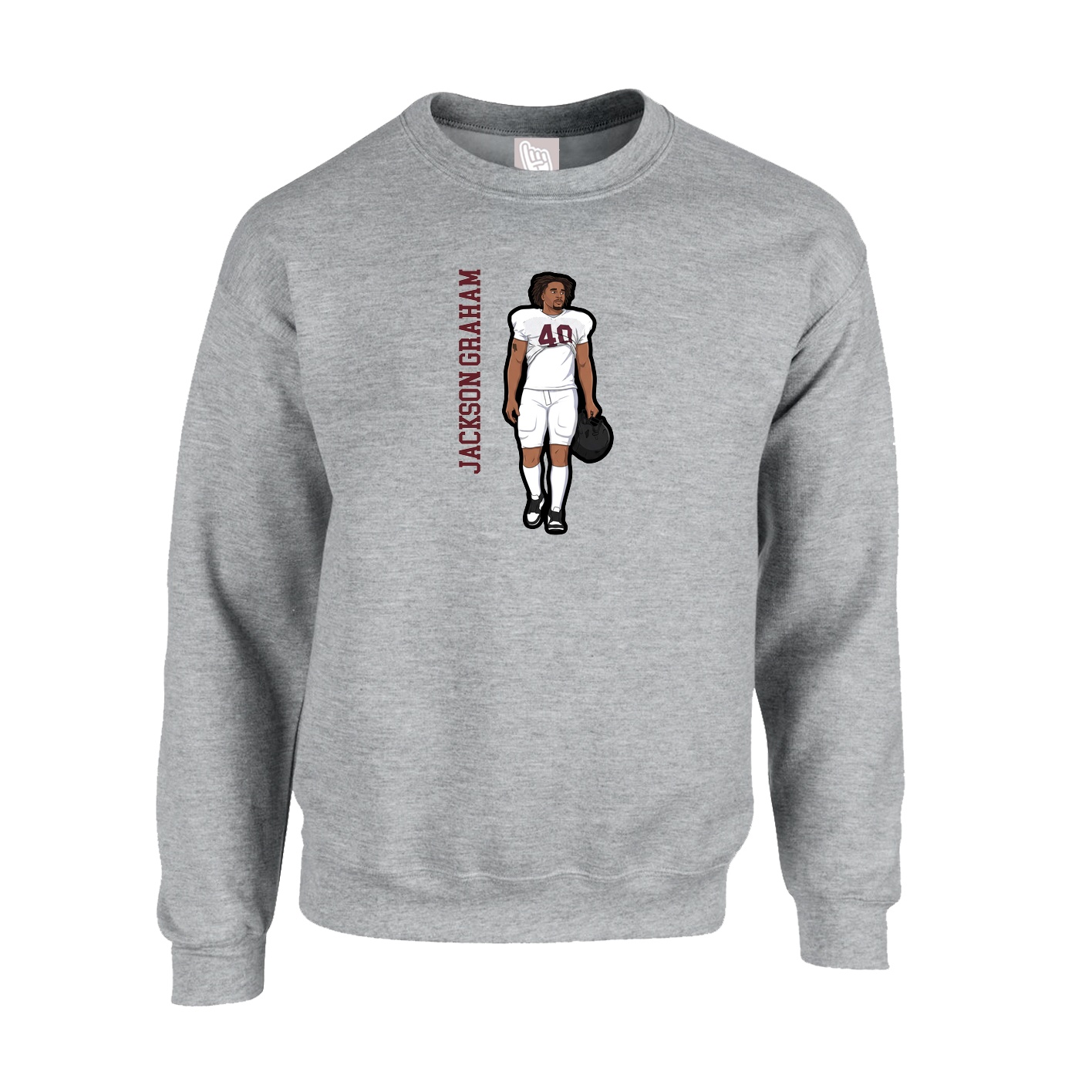 Fleece Crew — Name Vertical in Grey