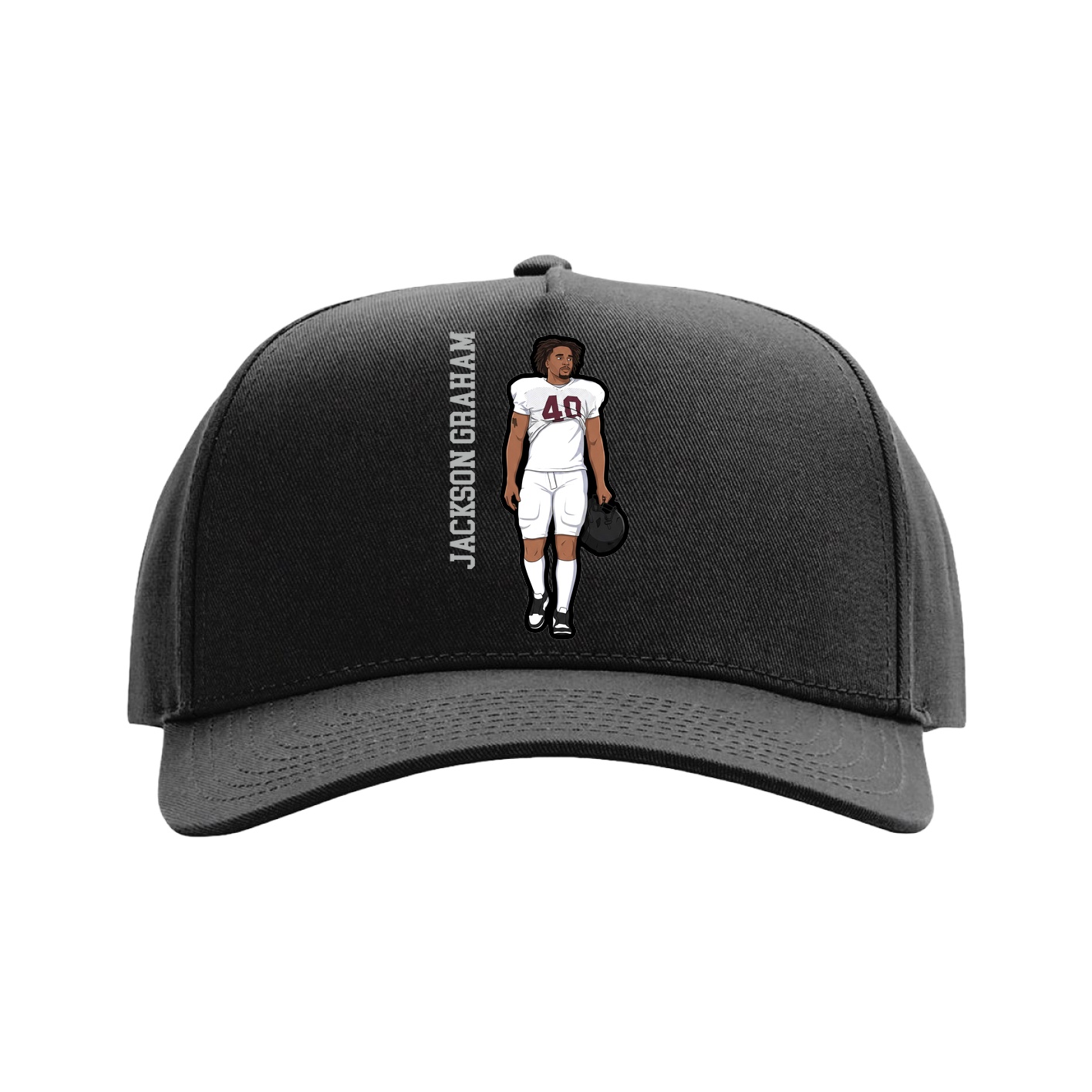 Full Fabric Five-Panel Champ Cap — Name Vertical in Black