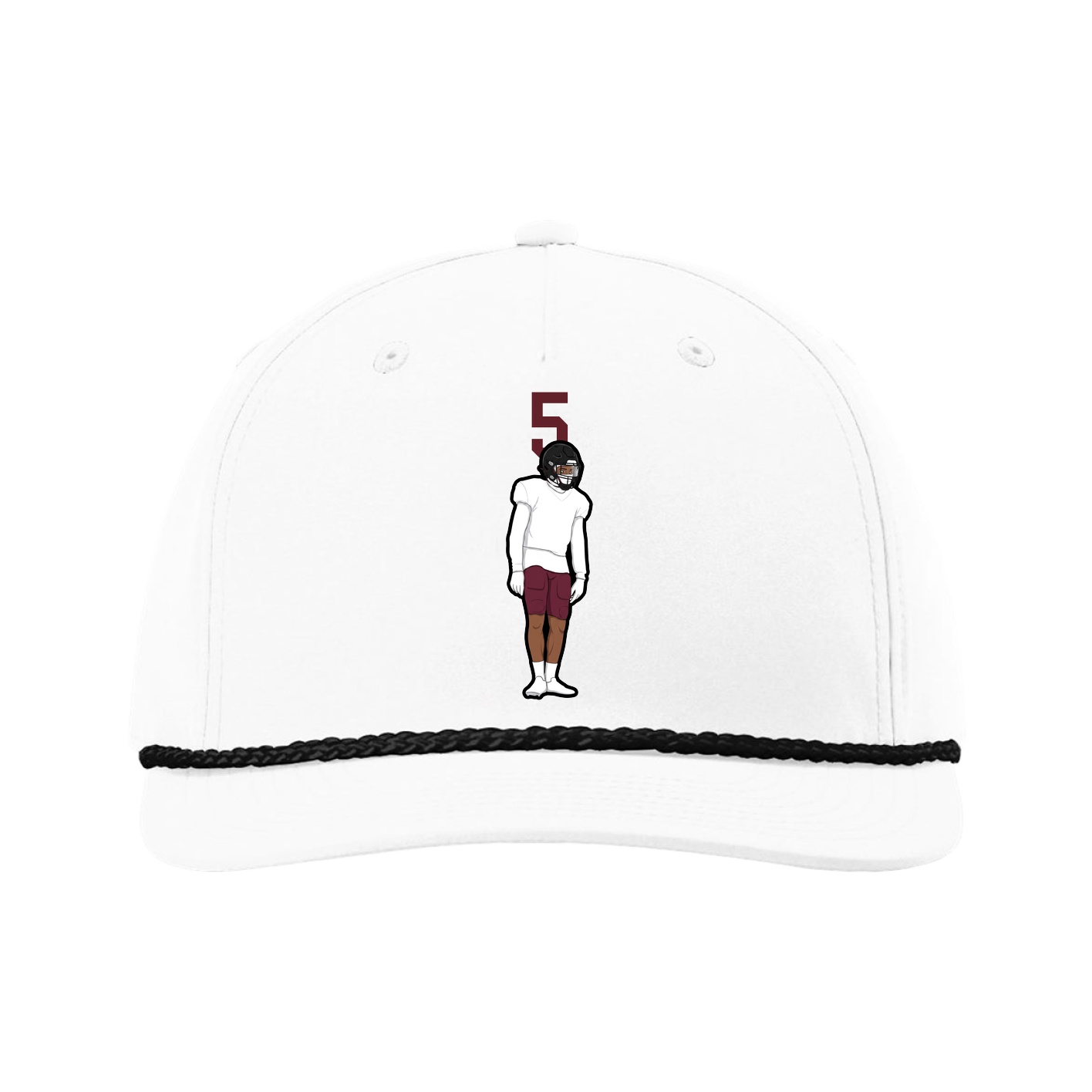 Five-Panel Classic Rope Cap — Number Top in White