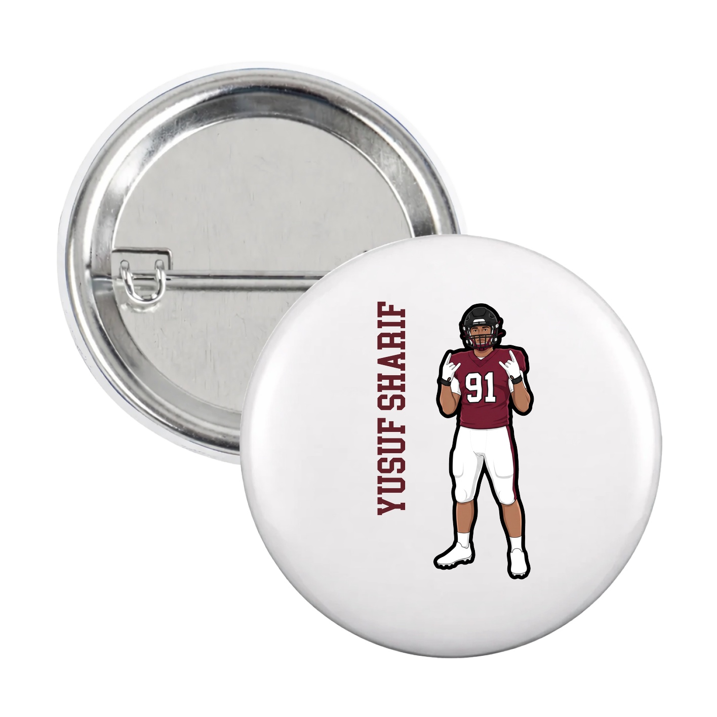 Game Day Button — Name Vertical in White
