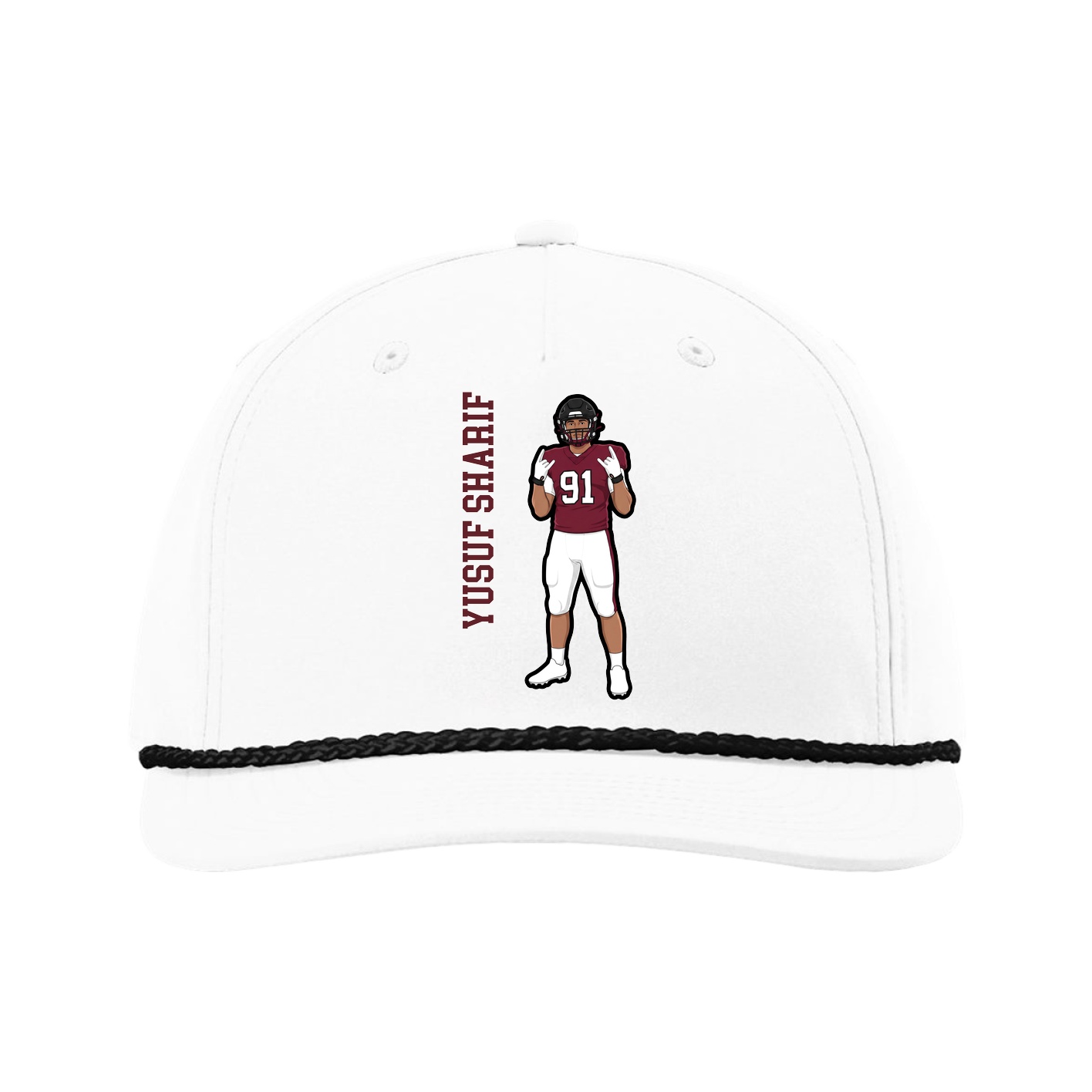 Five-Panel Classic Rope Cap — Name Vertical in White