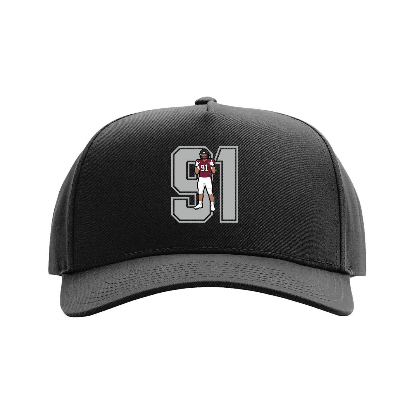 Full Fabric Five-Panel Champ Cap — Number in Black