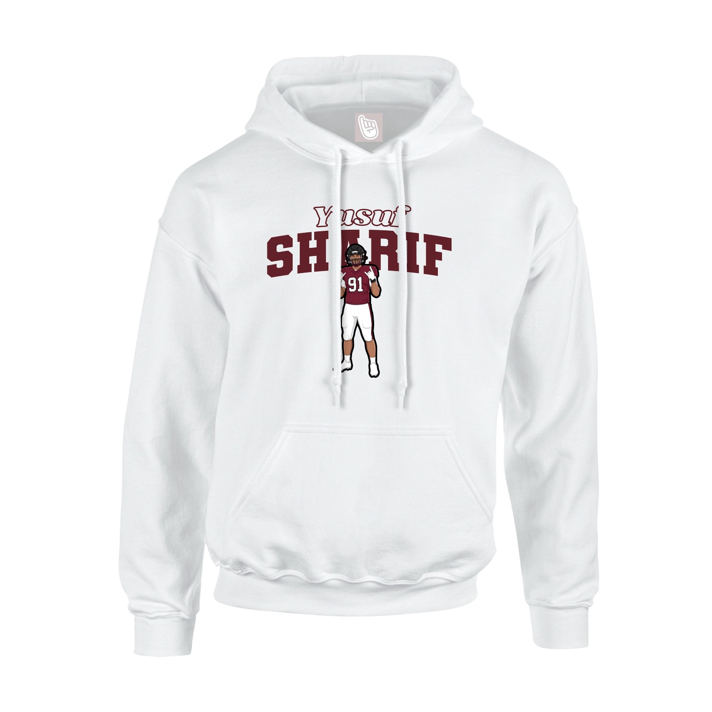 Youth Hoodie — Name Arch in White
