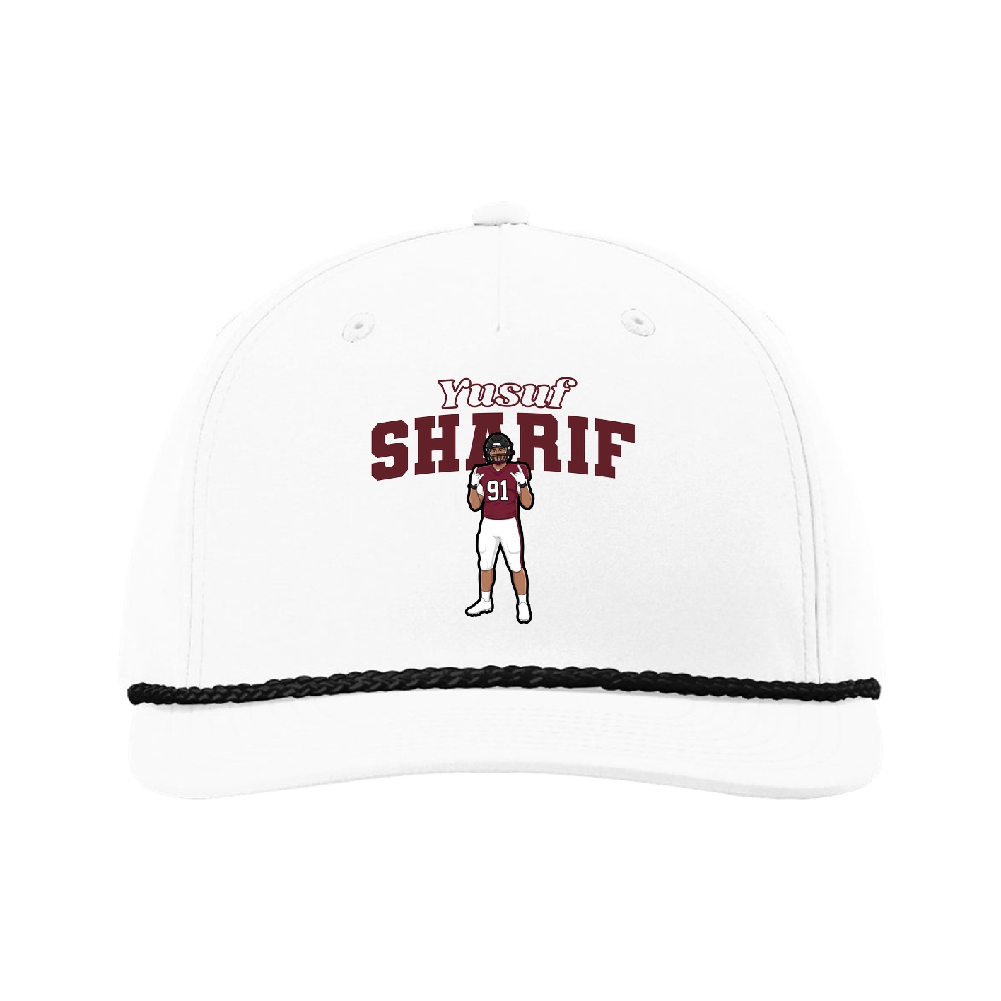 Five-Panel Classic Rope Cap — Name Arch in White