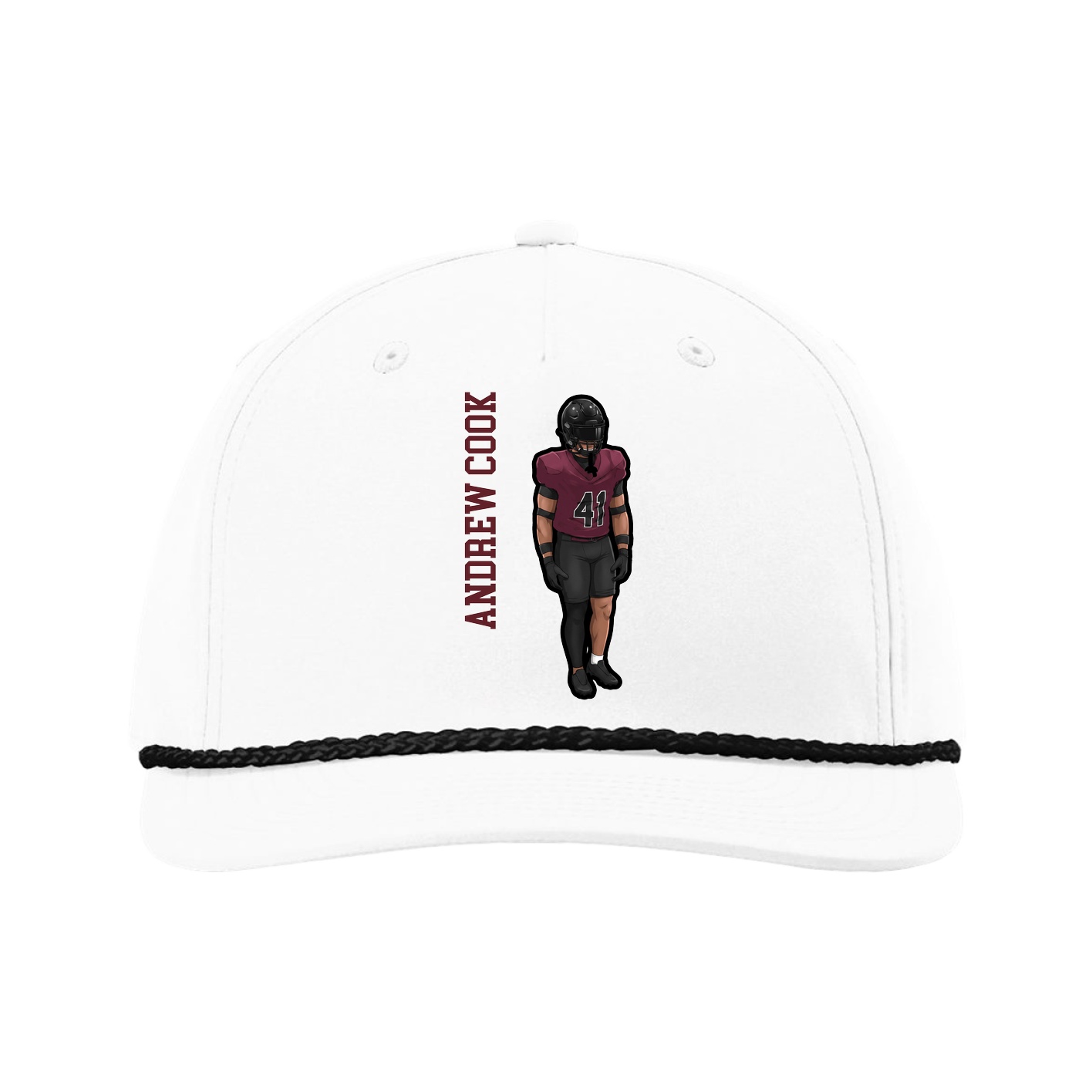 Five-Panel Classic Rope Cap — Name Vertical in White