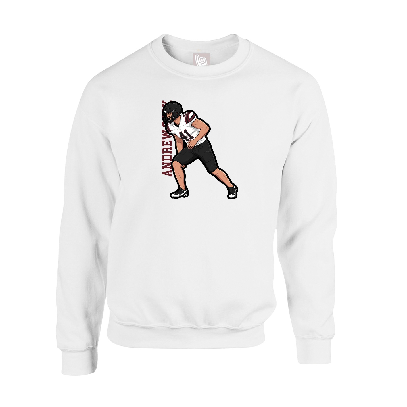 Fleece Crew — Name Vertical in White