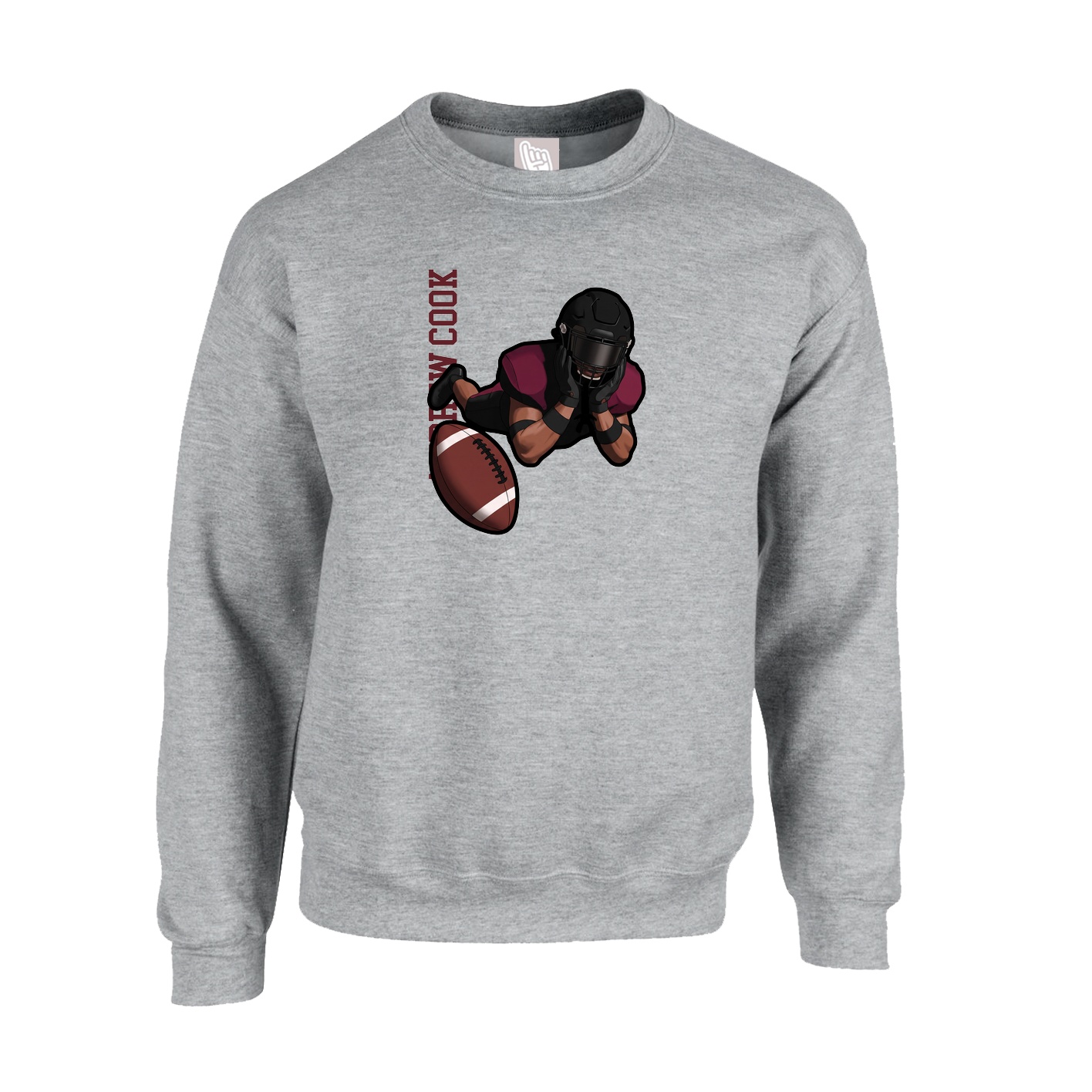 Fleece Crew — Name Vertical in Grey