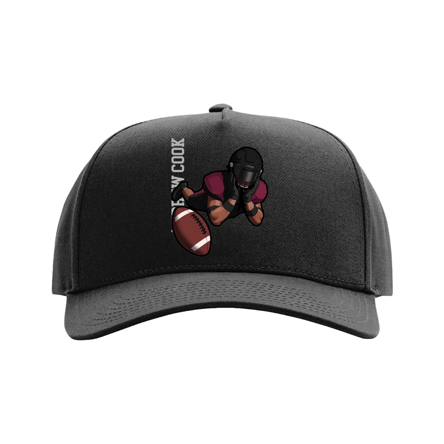 Full Fabric Five-Panel Champ Cap — Name Vertical in Black