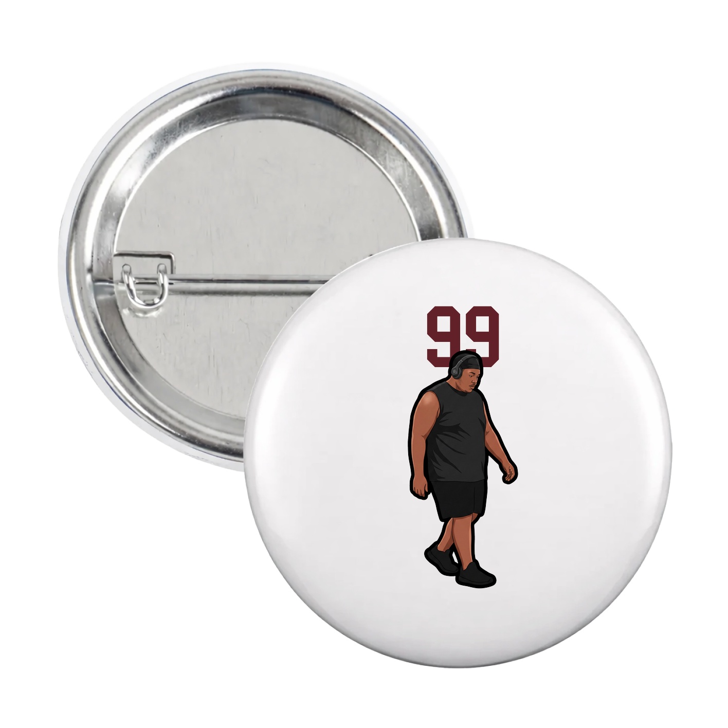 Game Day Button — Number Top in White