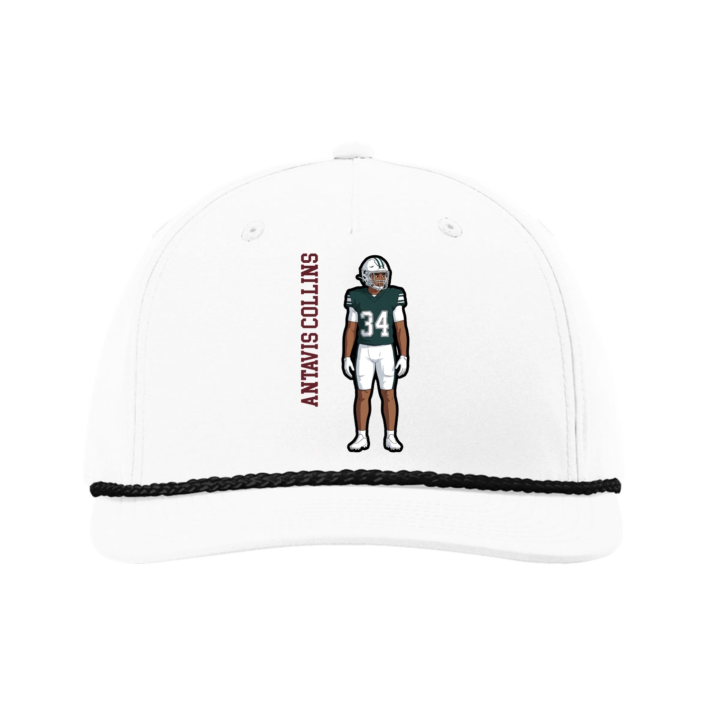 Five-Panel Classic Rope Cap — Name Vertical in White