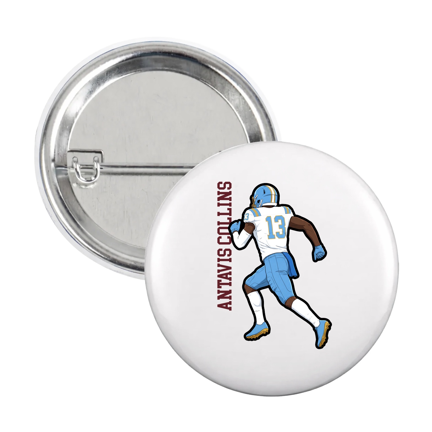 Game Day Button — Name Vertical in White