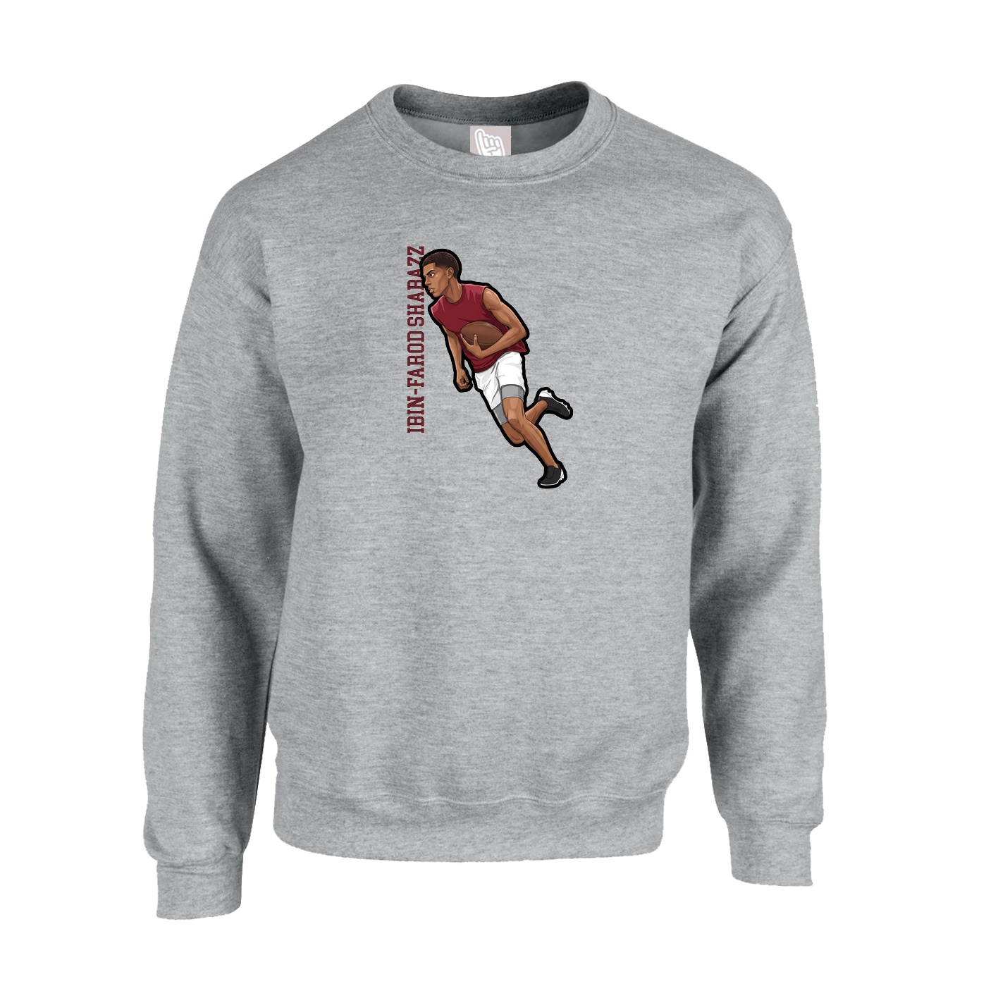 Fleece Crew — Name Vertical in Grey